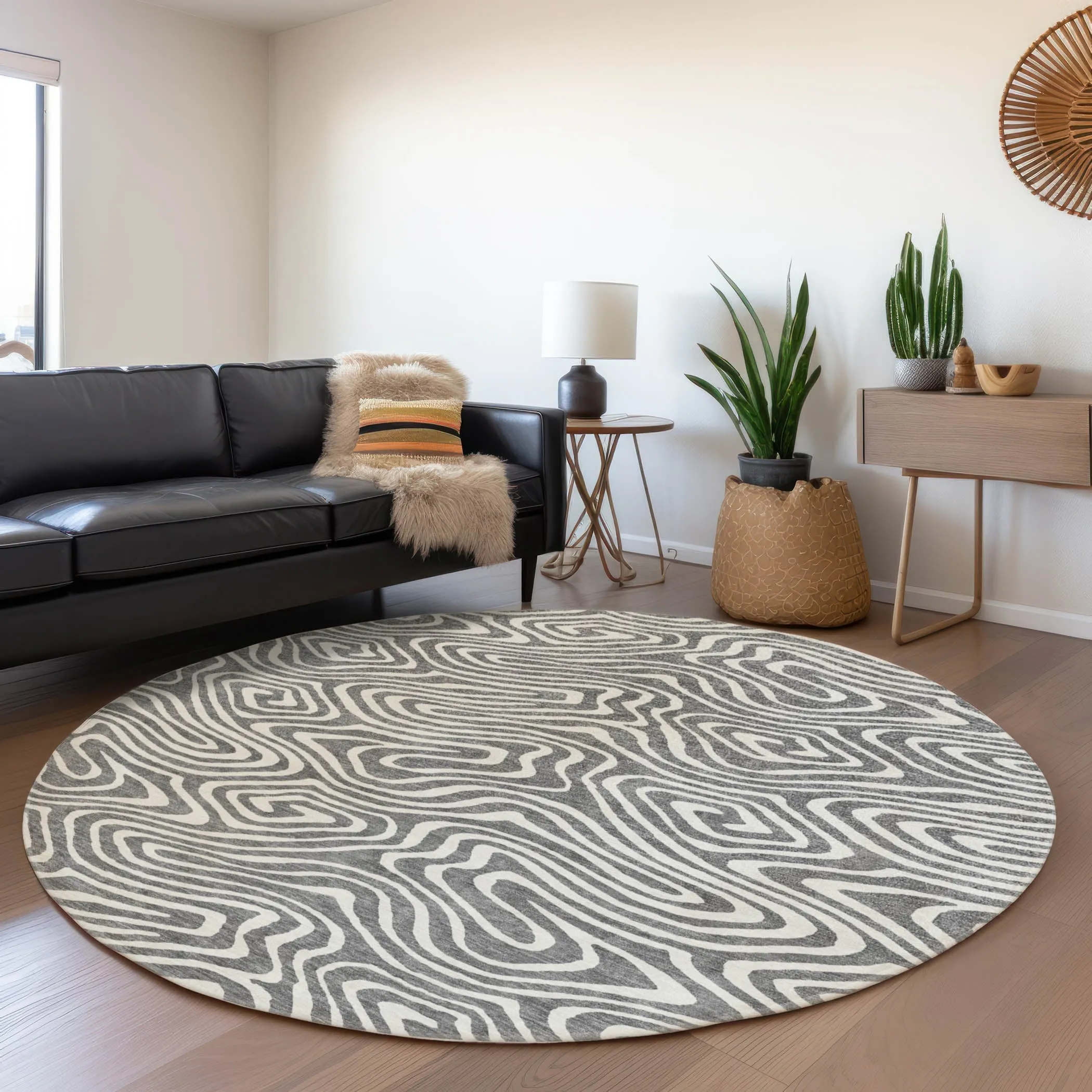 Machine Washable Indoor/ Outdoor Abstract Modern Chantille Rug