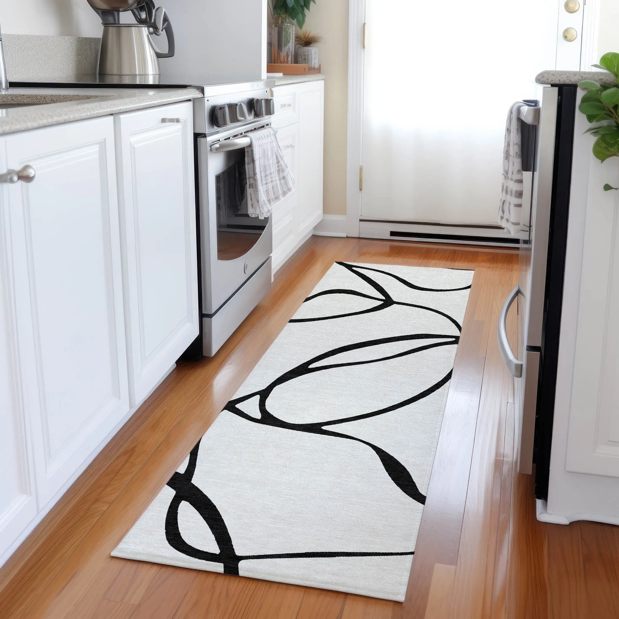 Machine Washable Indoor/ Outdoor Abstract Modern Chantille Rug