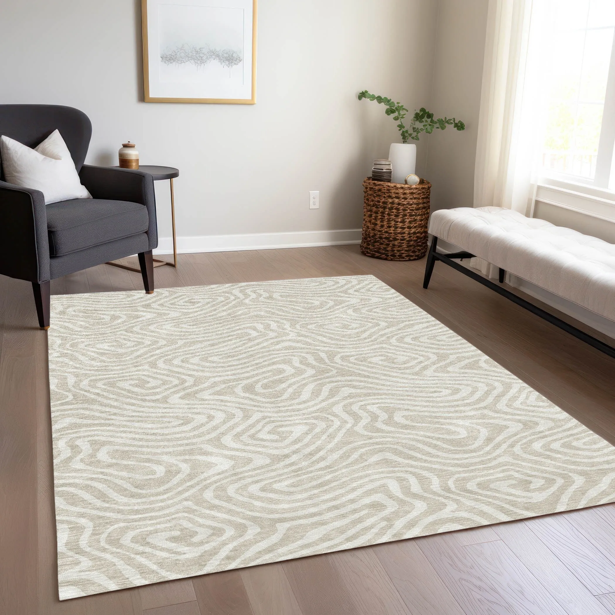 Machine Washable Indoor/ Outdoor Abstract Modern Chantille Rug