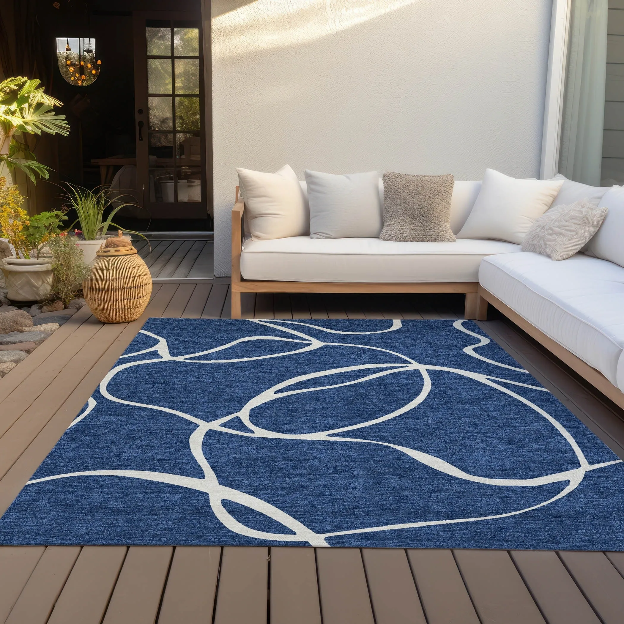 Machine Washable Indoor/ Outdoor Abstract Modern Chantille Rug