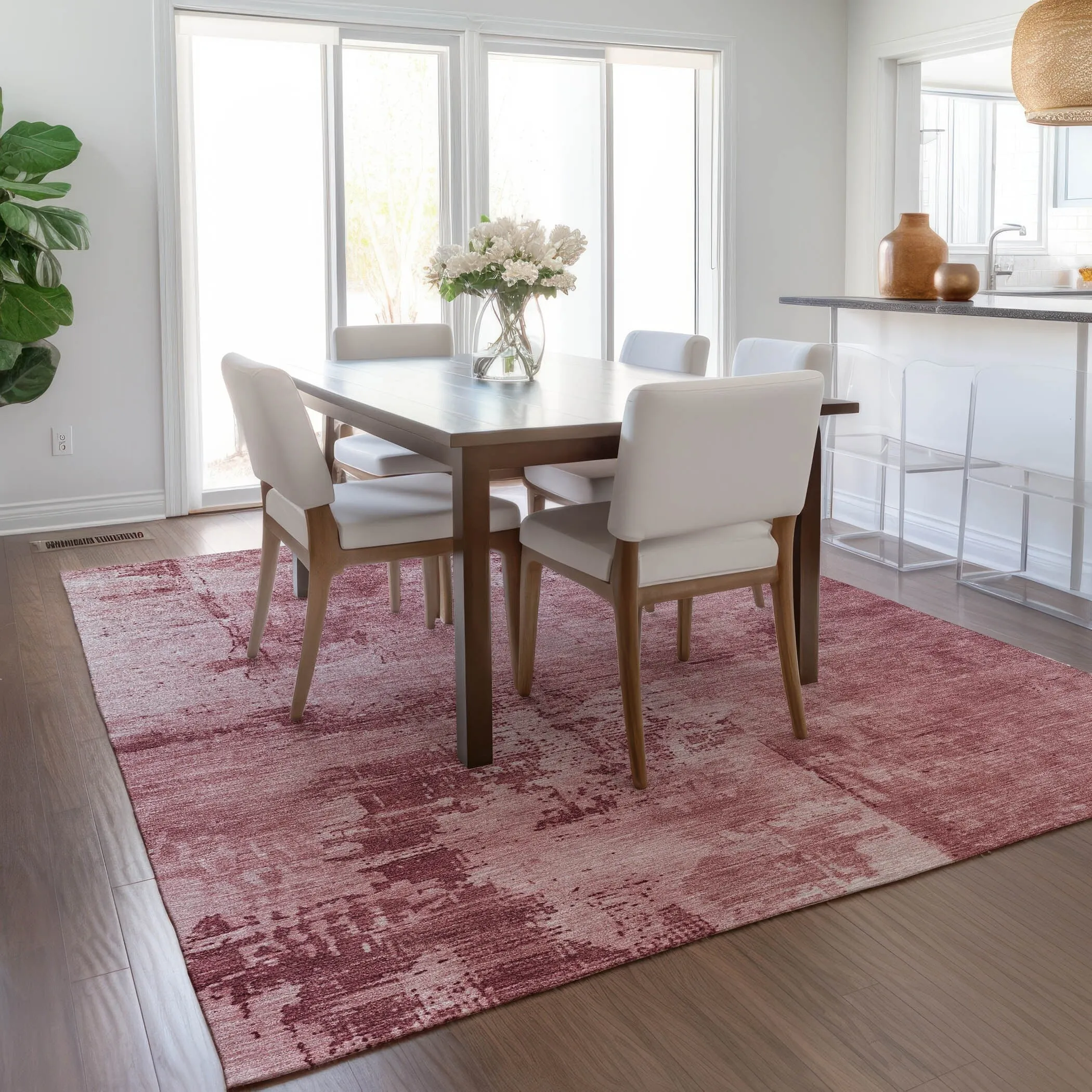 Machine Washable Indoor/ Outdoor Abstract Modern Chantille Rug