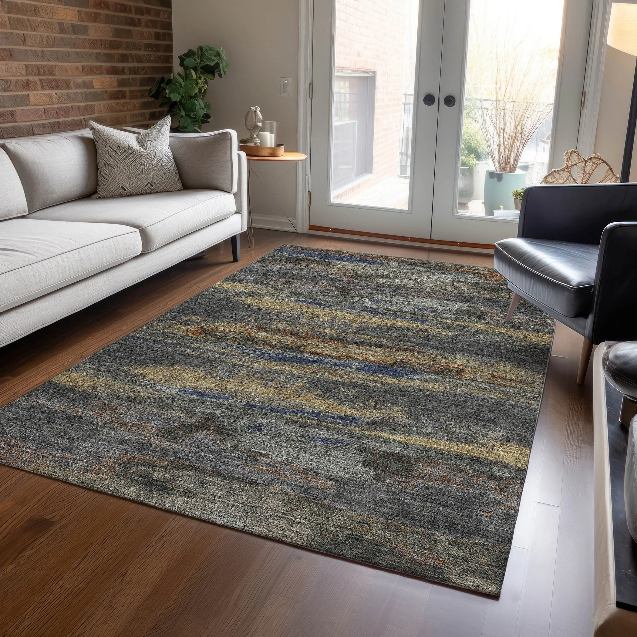 Machine Washable Indoor/ Outdoor Abstract Modern Chantille Rug