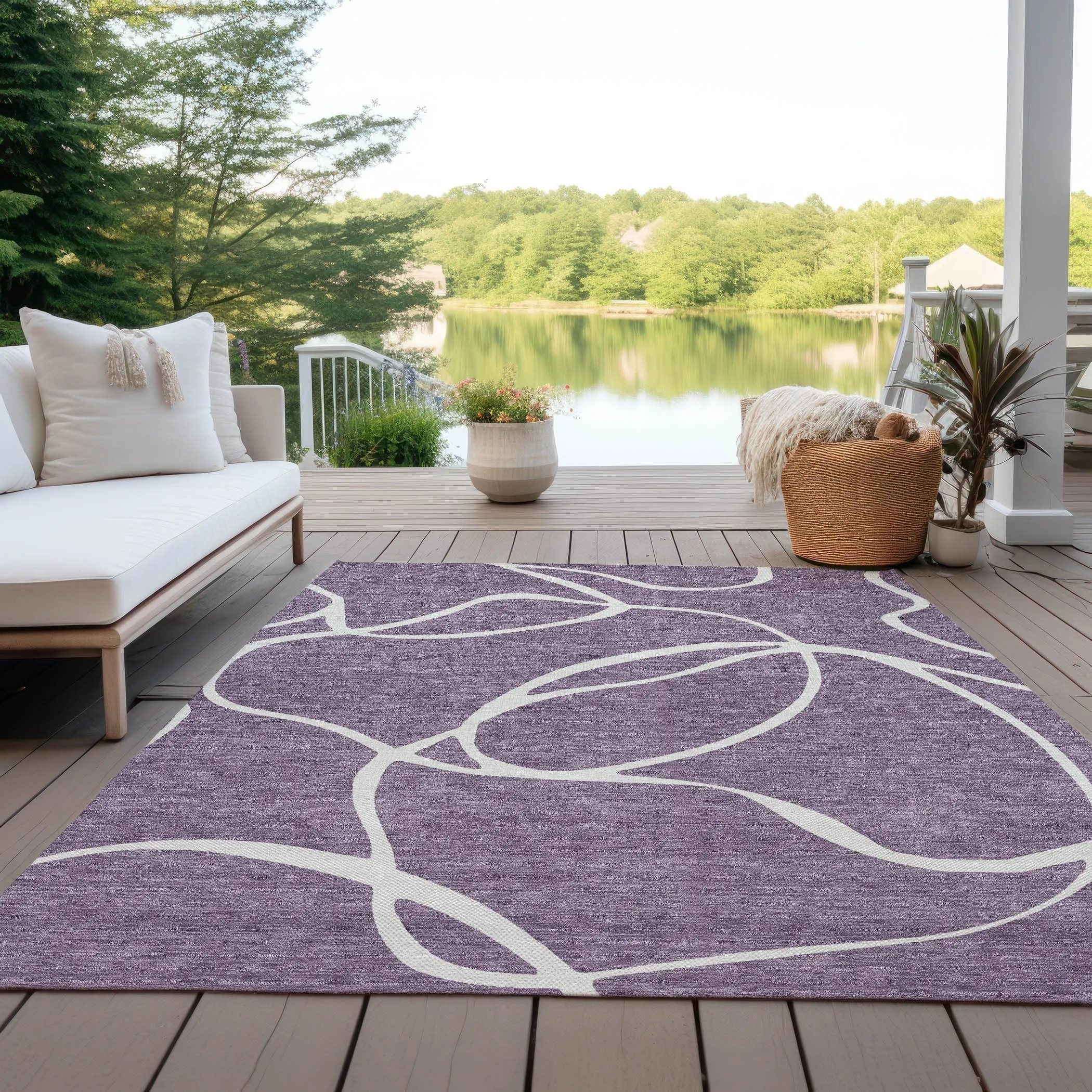 Machine Washable Indoor/ Outdoor Abstract Modern Chantille Rug