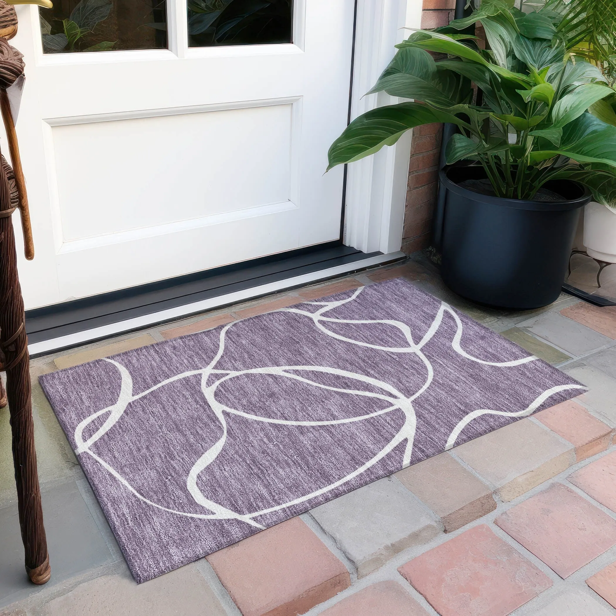 Machine Washable Indoor/ Outdoor Abstract Modern Chantille Rug