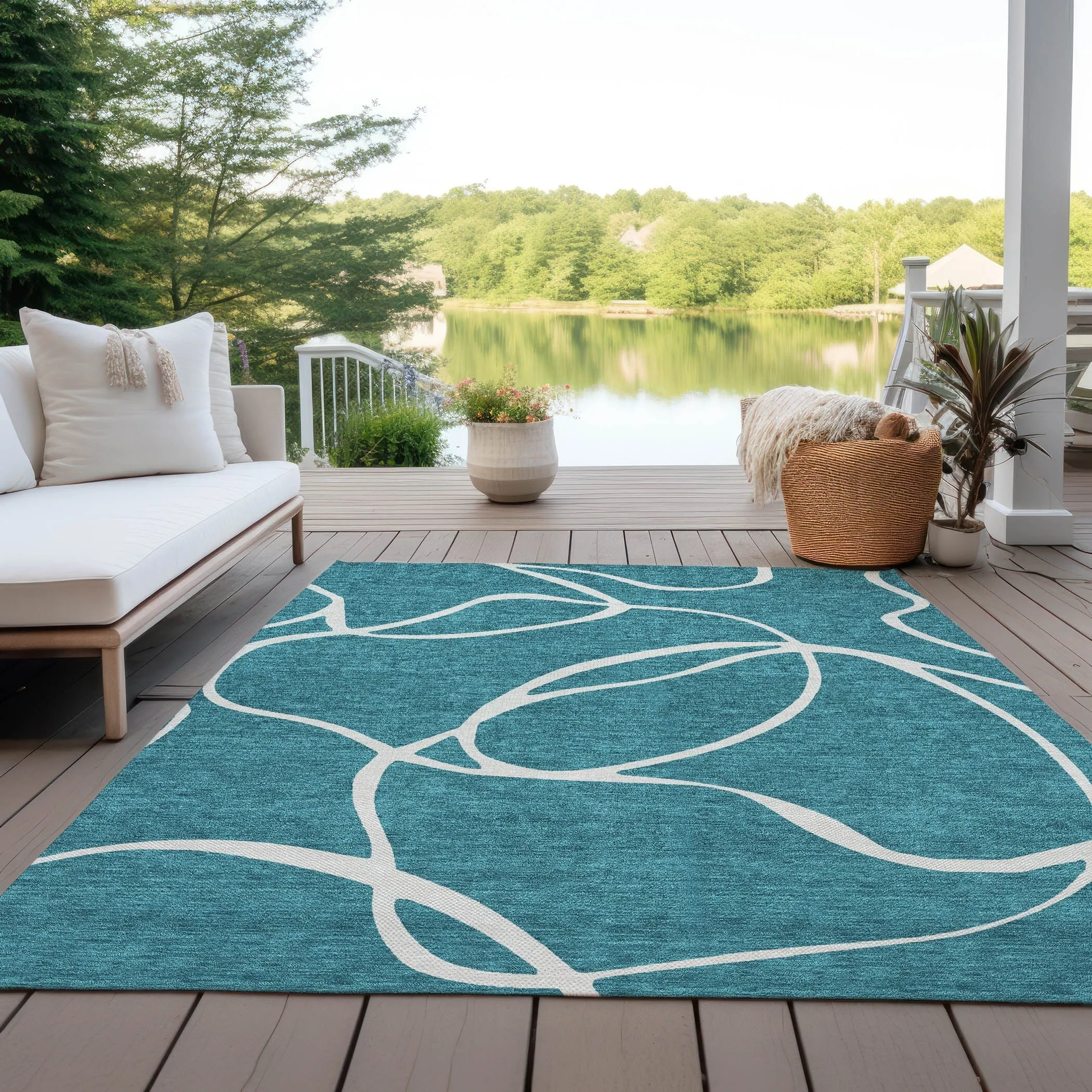 Machine Washable Indoor/ Outdoor Abstract Modern Chantille Rug
