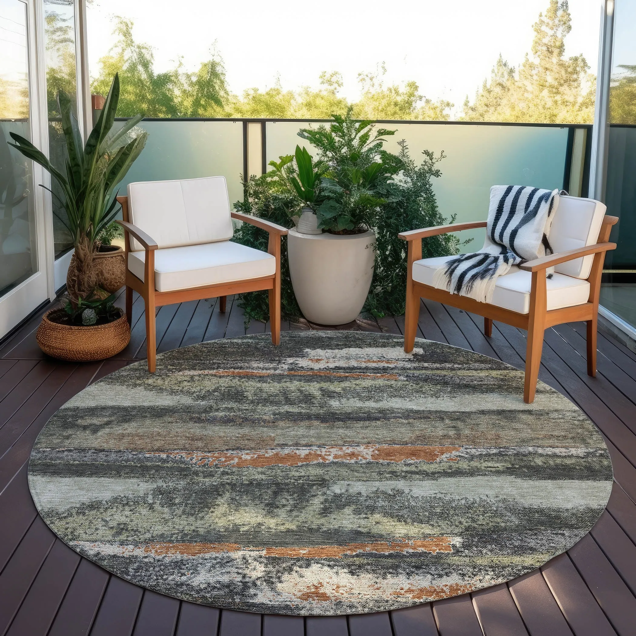 Machine Washable Indoor/ Outdoor Abstract Modern Chantille Rug