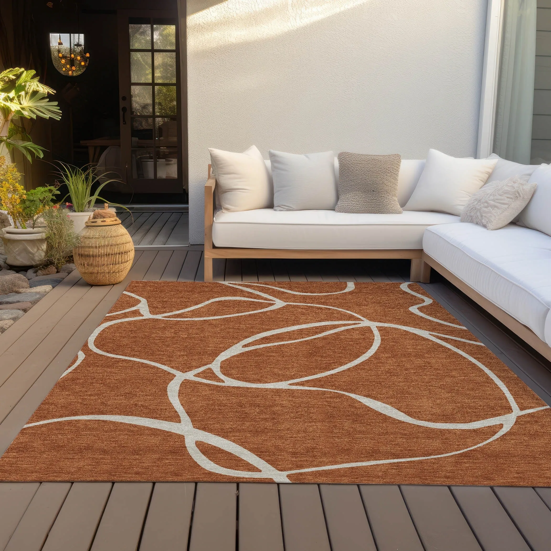 Machine Washable Indoor/ Outdoor Abstract Modern Chantille Rug