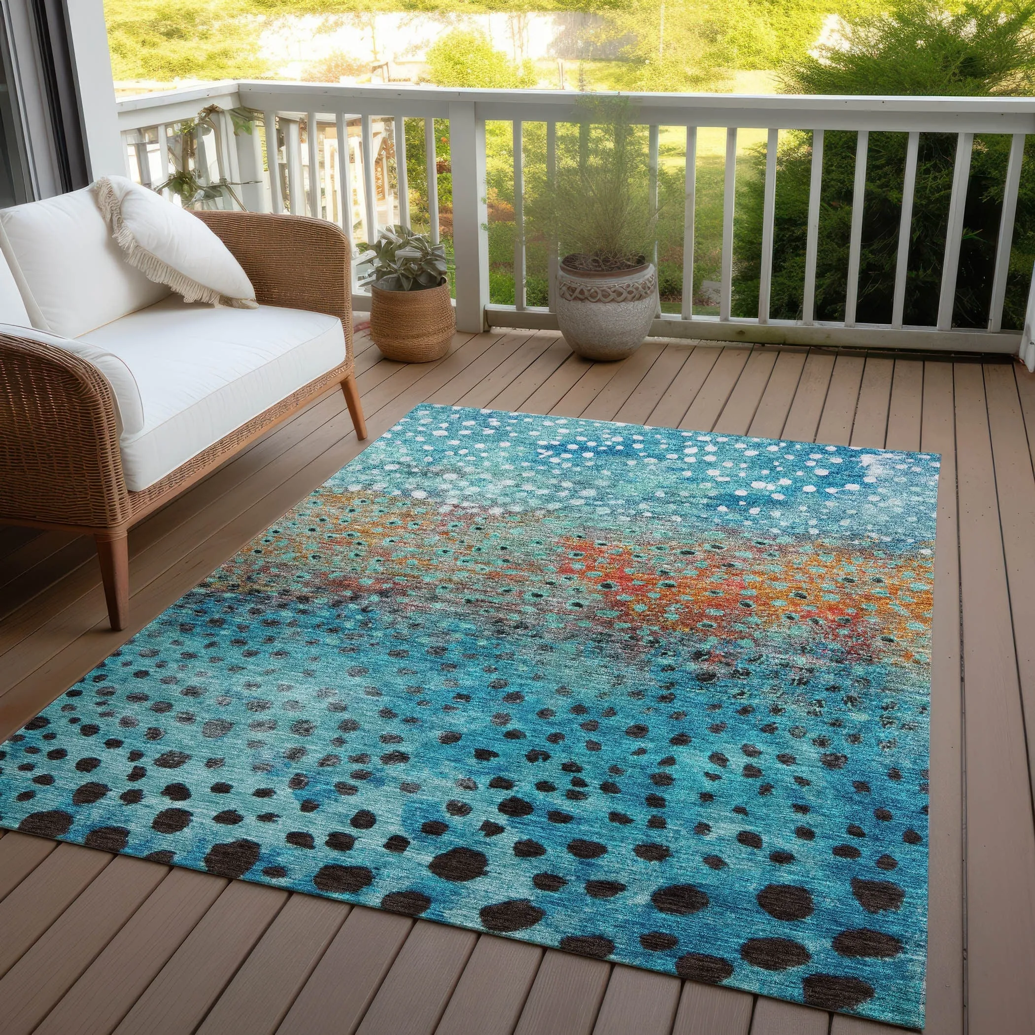Machine Washable Indoor/ Outdoor Abstract Modern Chantille Rug