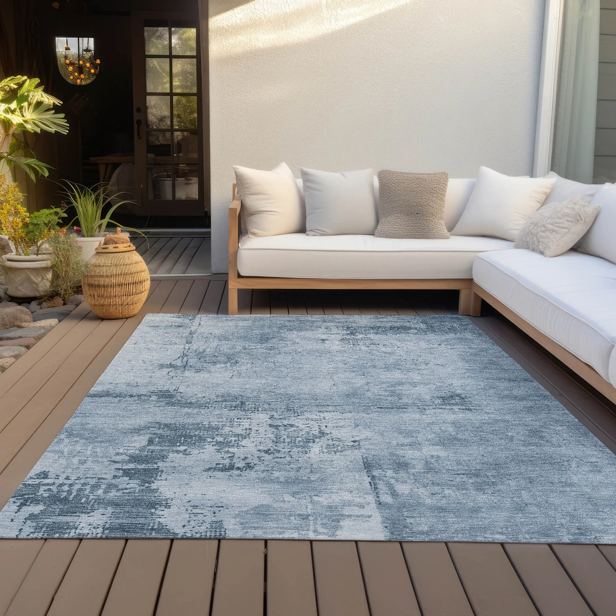 Machine Washable Indoor/ Outdoor Abstract Modern Chantille Rug