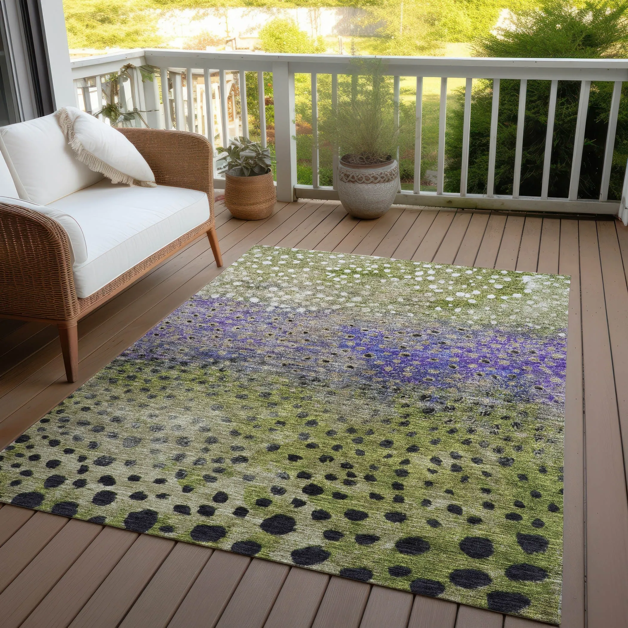 Machine Washable Indoor/ Outdoor Abstract Modern Chantille Rug
