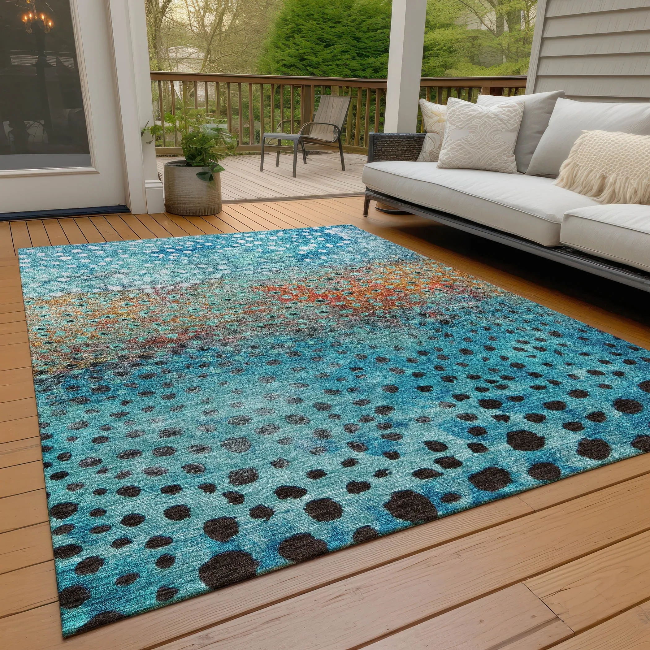 Machine Washable Indoor/ Outdoor Abstract Modern Chantille Rug