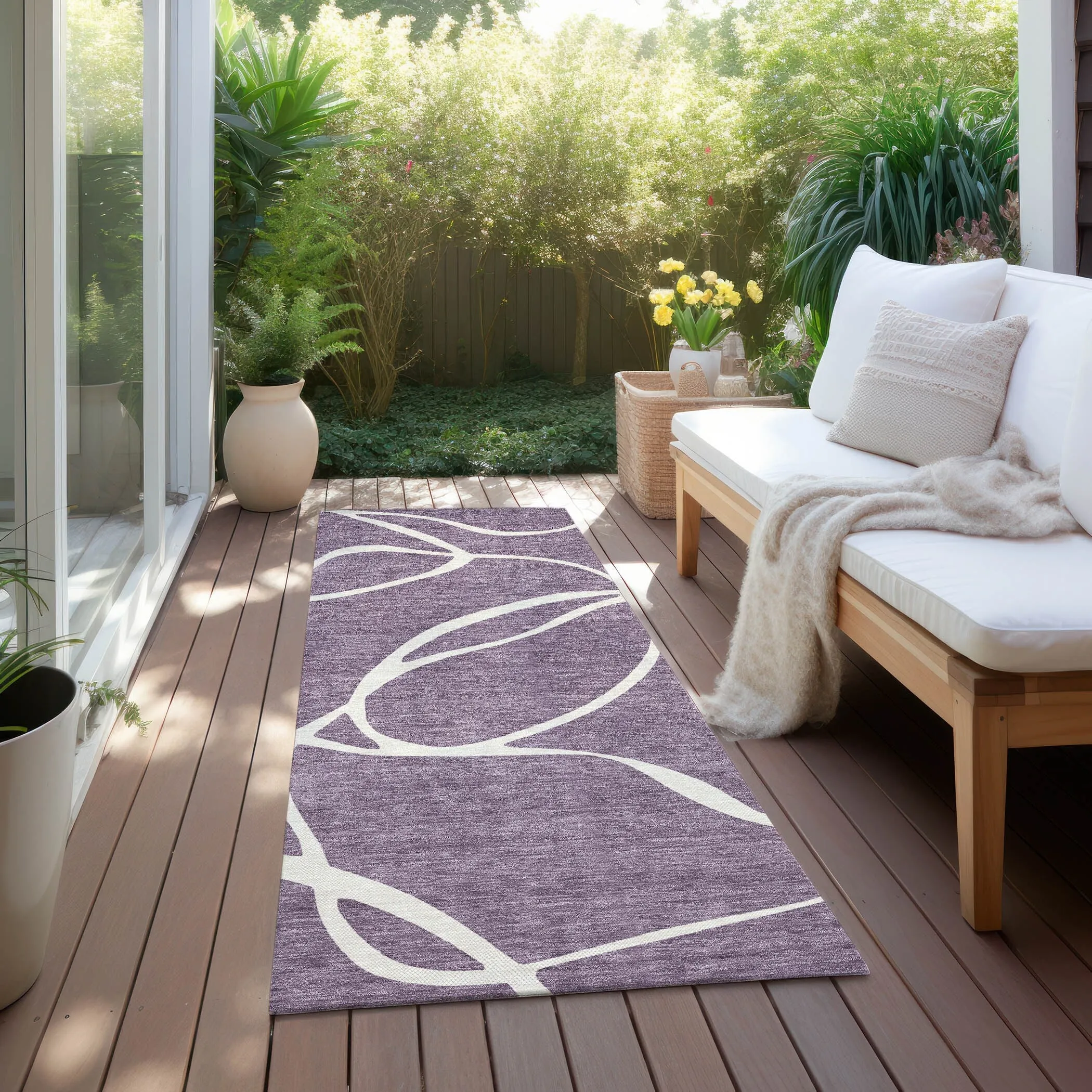 Machine Washable Indoor/ Outdoor Abstract Modern Chantille Rug