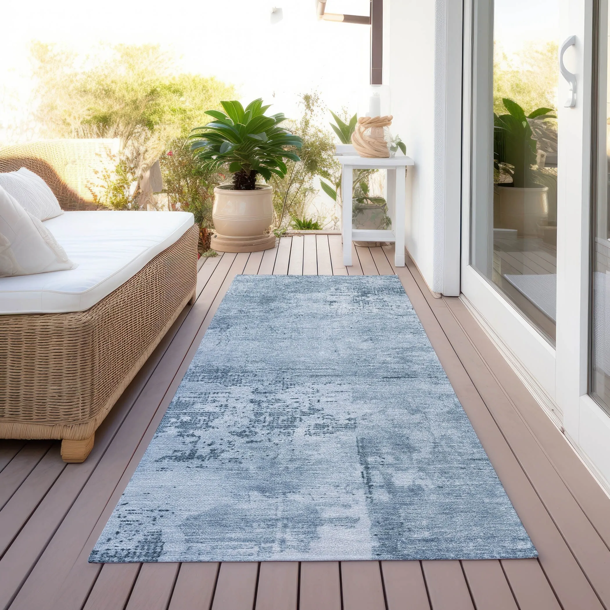 Machine Washable Indoor/ Outdoor Abstract Modern Chantille Rug