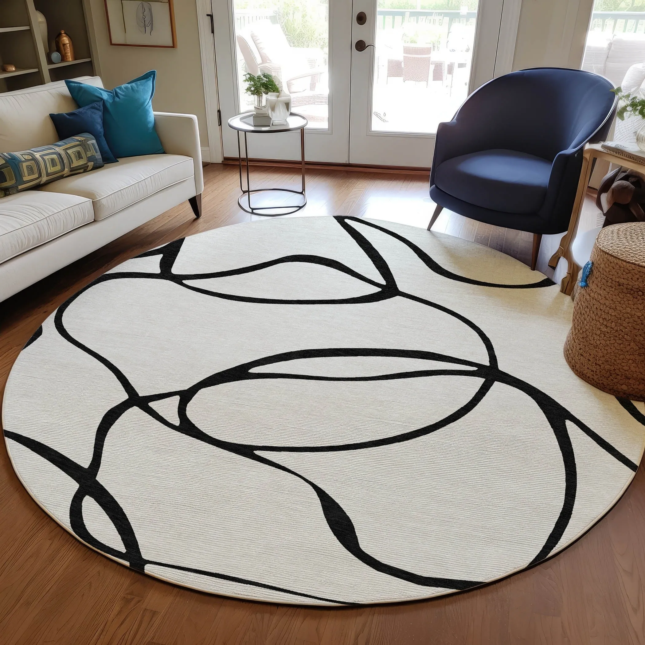 Machine Washable Indoor/ Outdoor Abstract Modern Chantille Rug