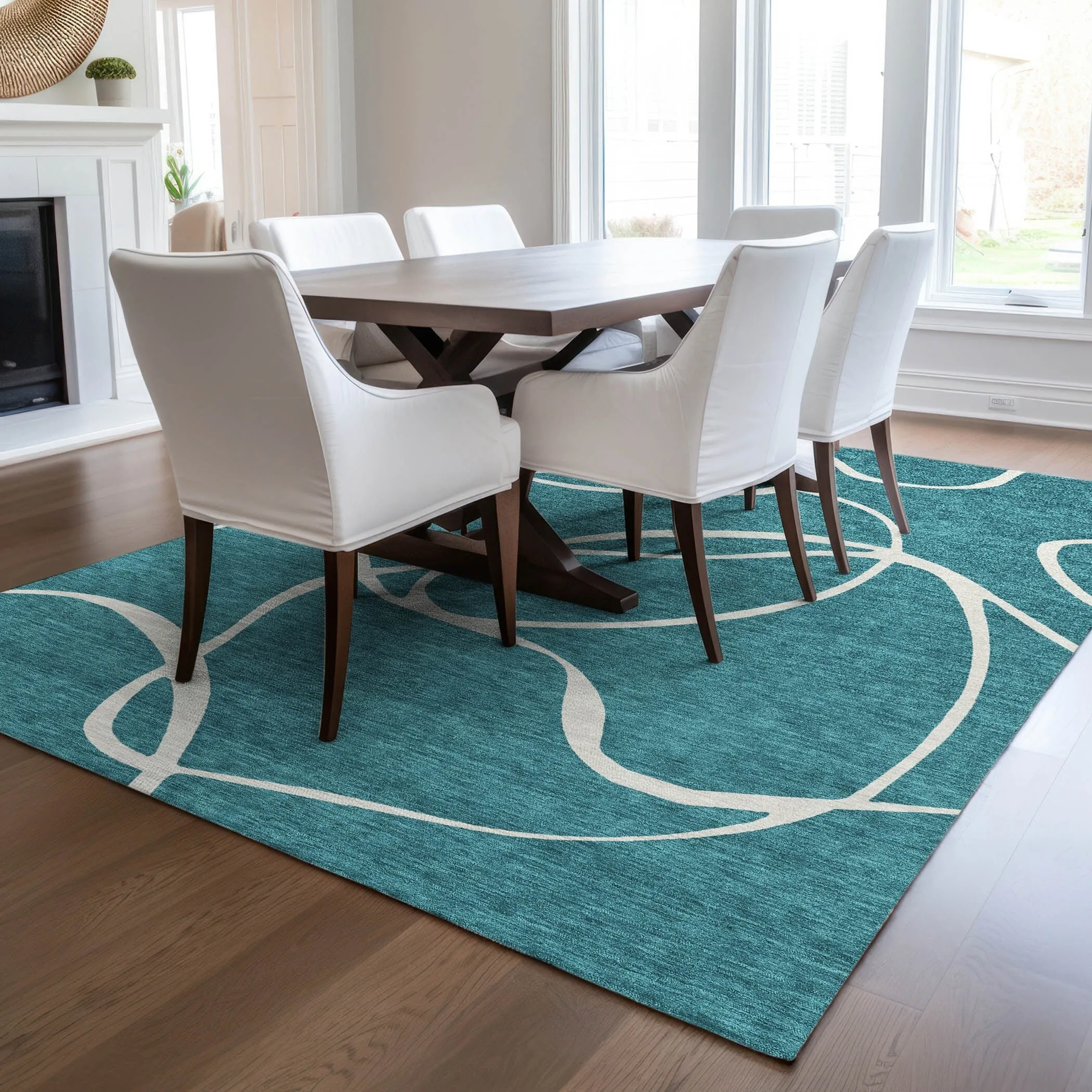 Machine Washable Indoor/ Outdoor Abstract Modern Chantille Rug