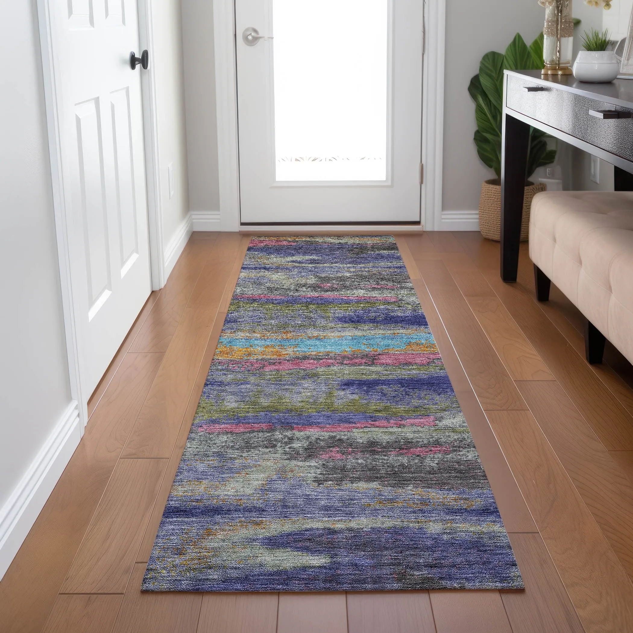 Machine Washable Indoor/ Outdoor Abstract Modern Chantille Rug