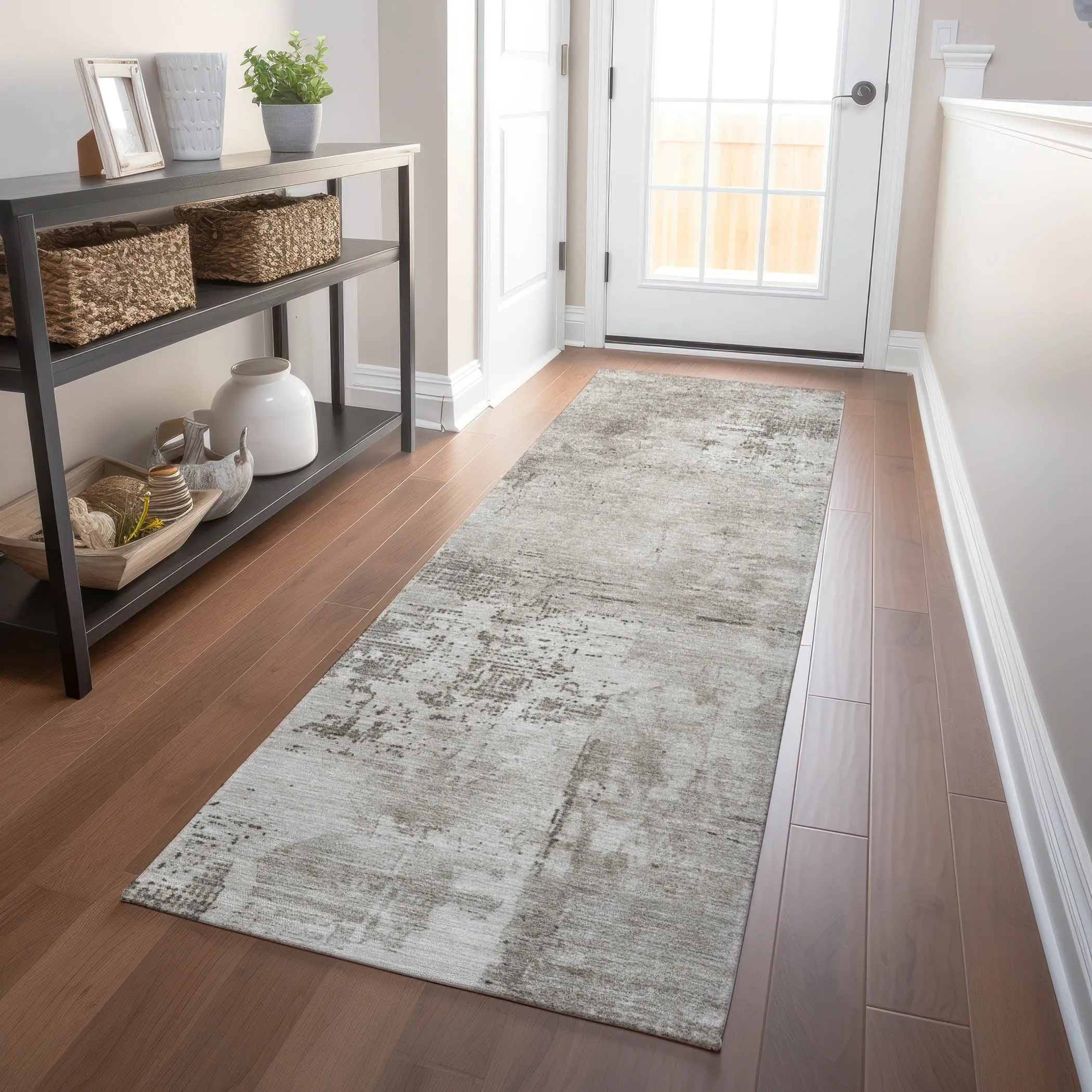 Machine Washable Indoor/ Outdoor Abstract Modern Chantille Rug