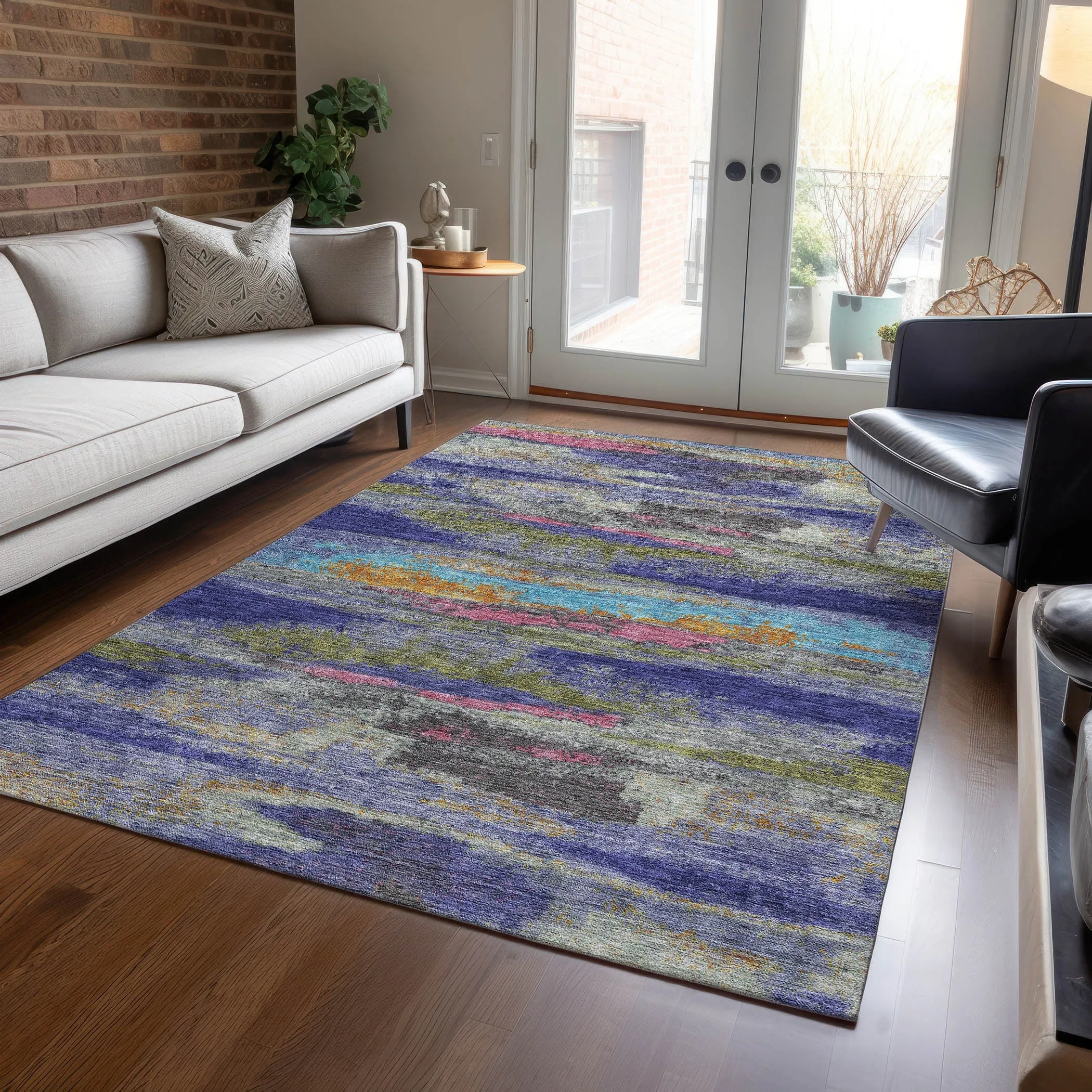 Machine Washable Indoor/ Outdoor Abstract Modern Chantille Rug