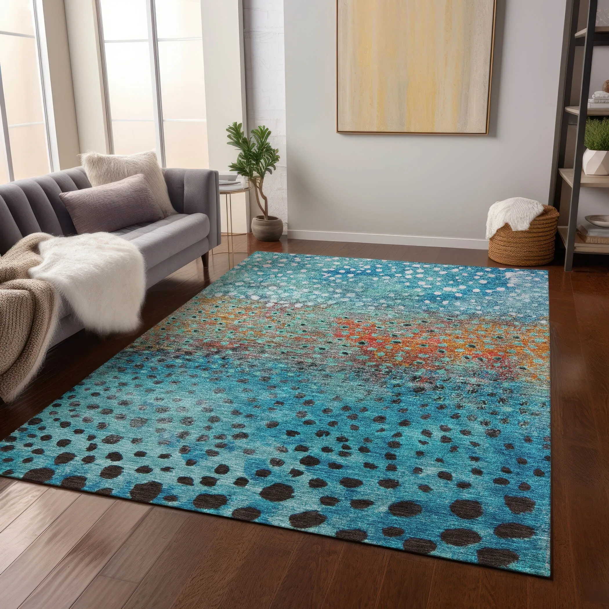 Machine Washable Indoor/ Outdoor Abstract Modern Chantille Rug