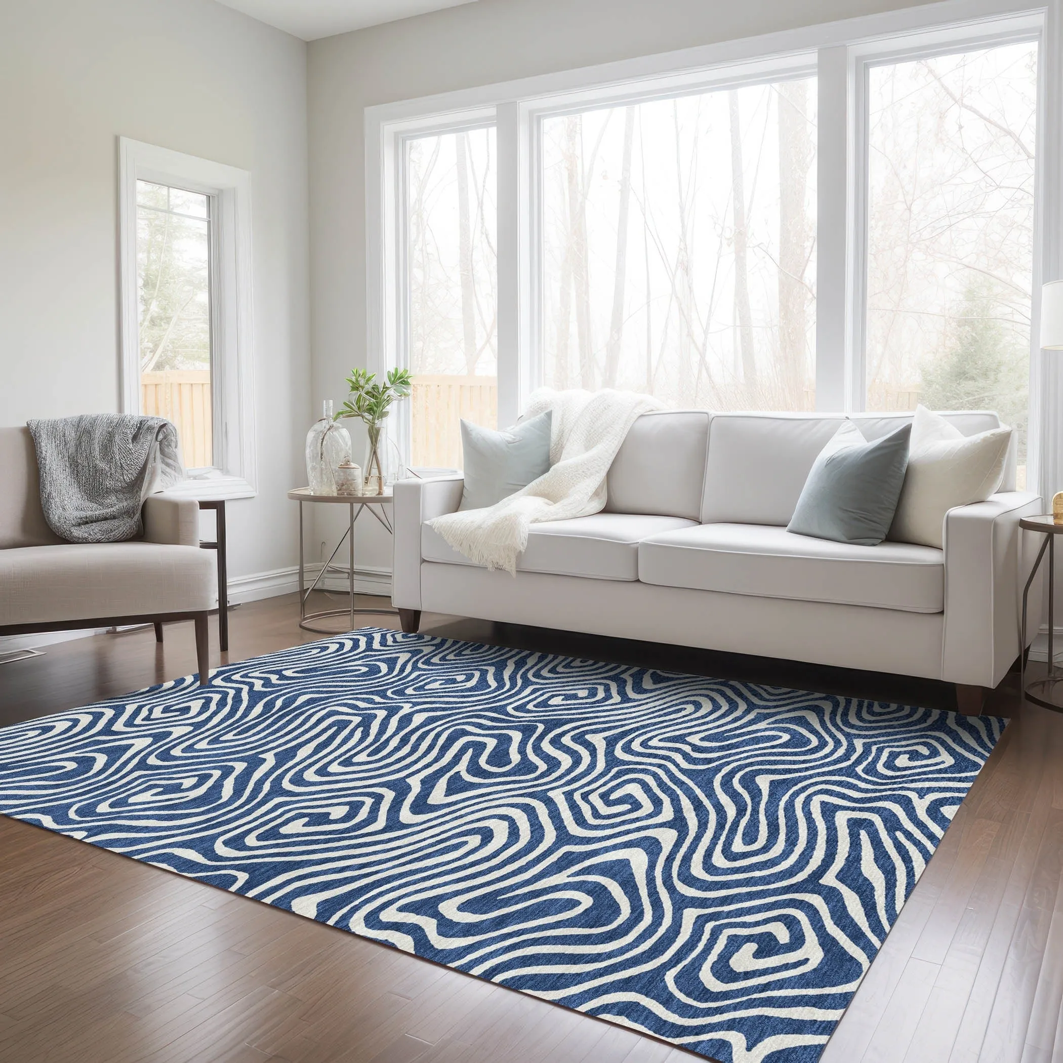 Machine Washable Indoor/ Outdoor Abstract Modern Chantille Rug