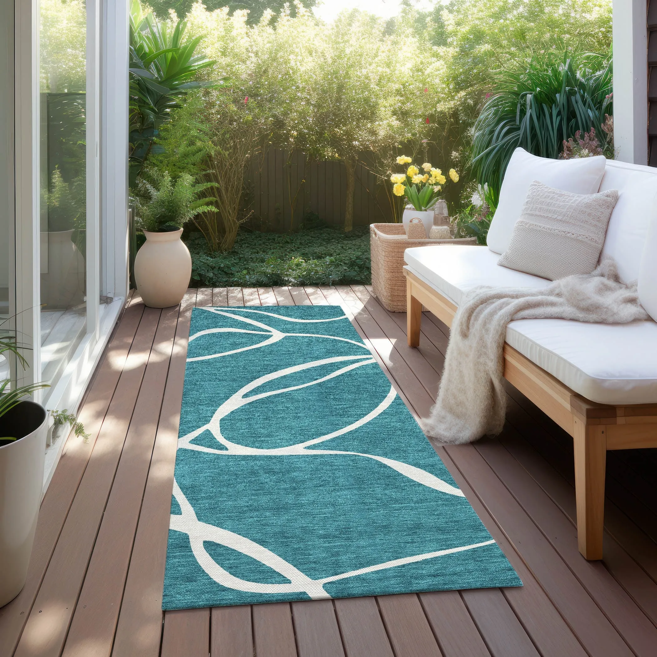 Machine Washable Indoor/ Outdoor Abstract Modern Chantille Rug