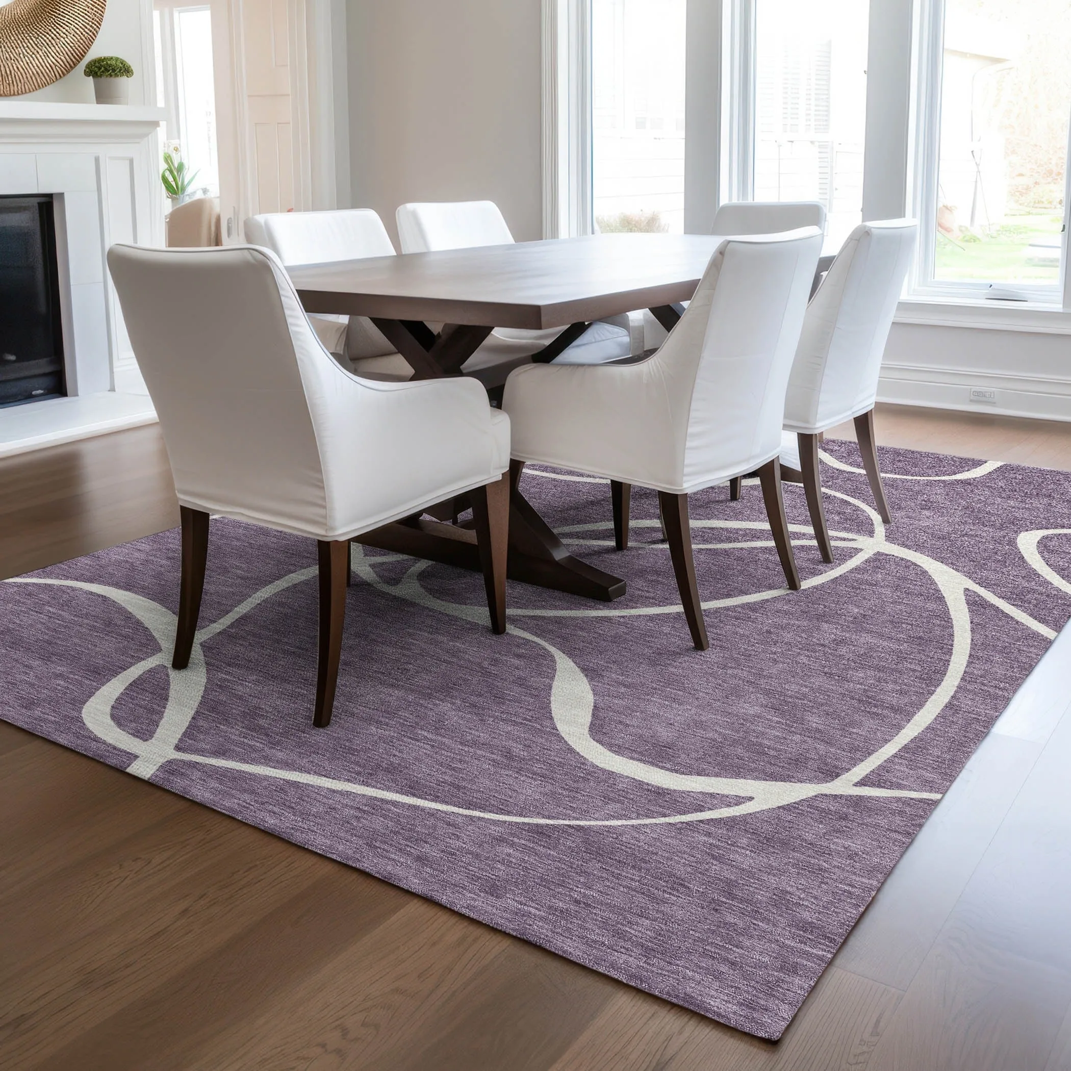Machine Washable Indoor/ Outdoor Abstract Modern Chantille Rug
