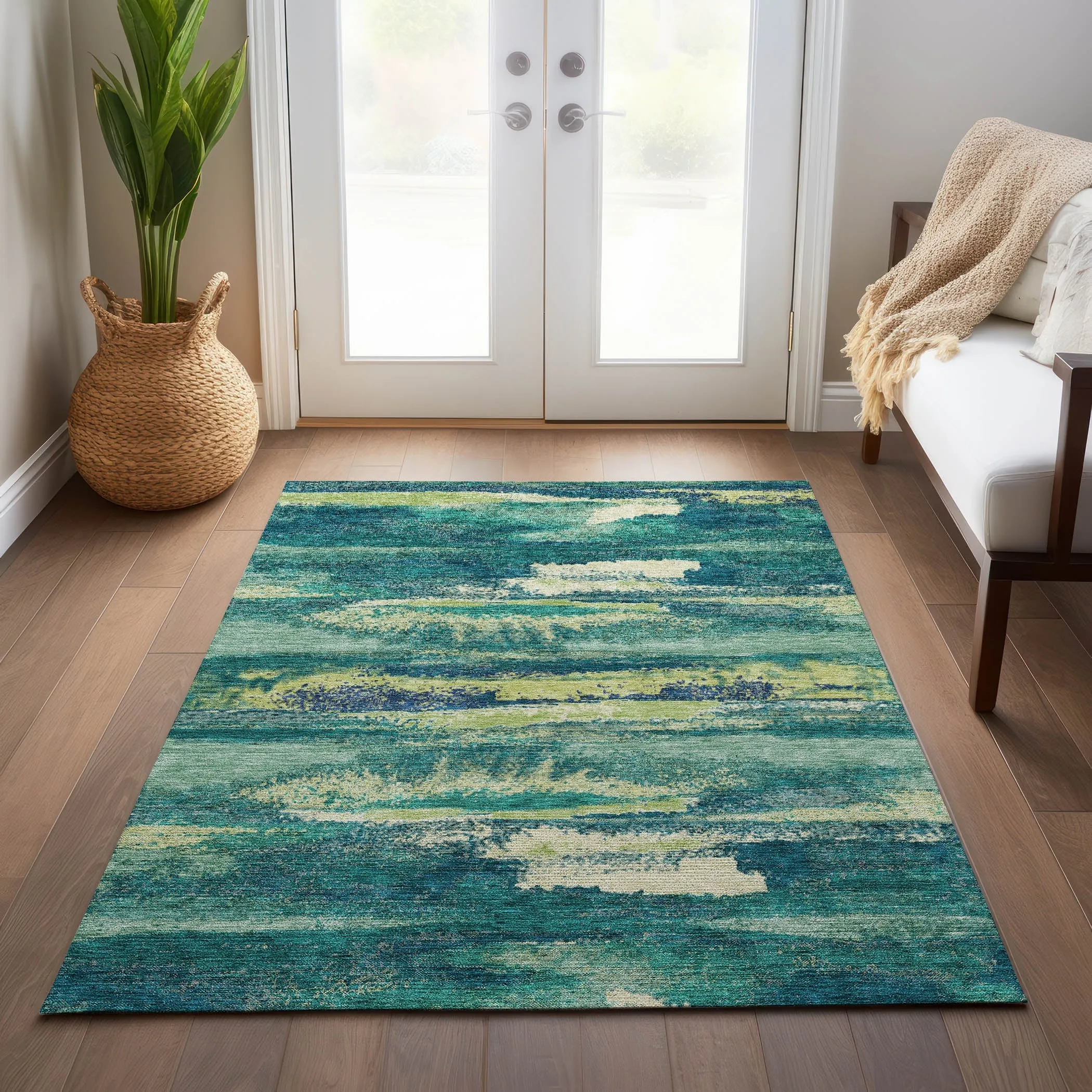 Machine Washable Indoor/ Outdoor Abstract Modern Chantille Rug
