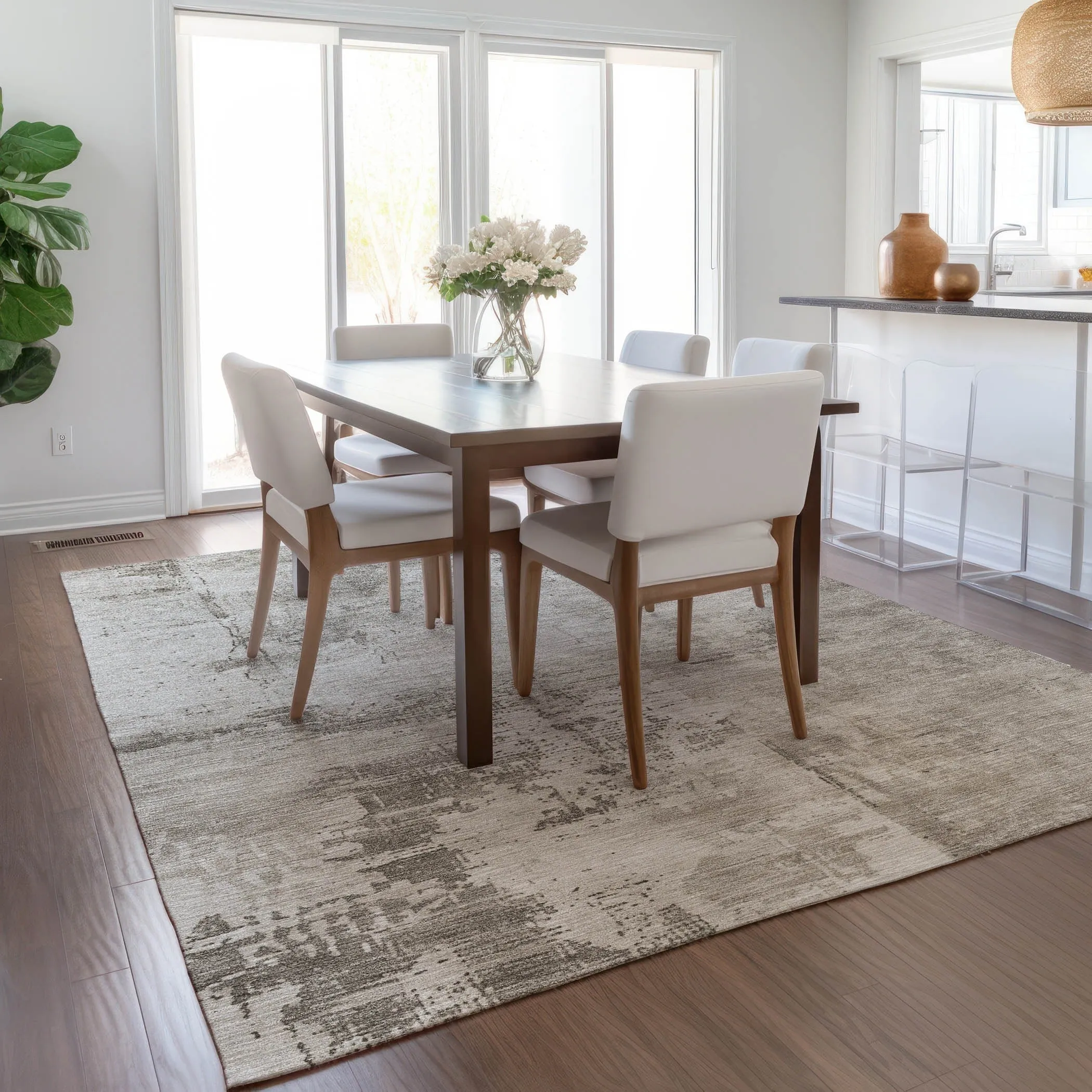 Machine Washable Indoor/ Outdoor Abstract Modern Chantille Rug