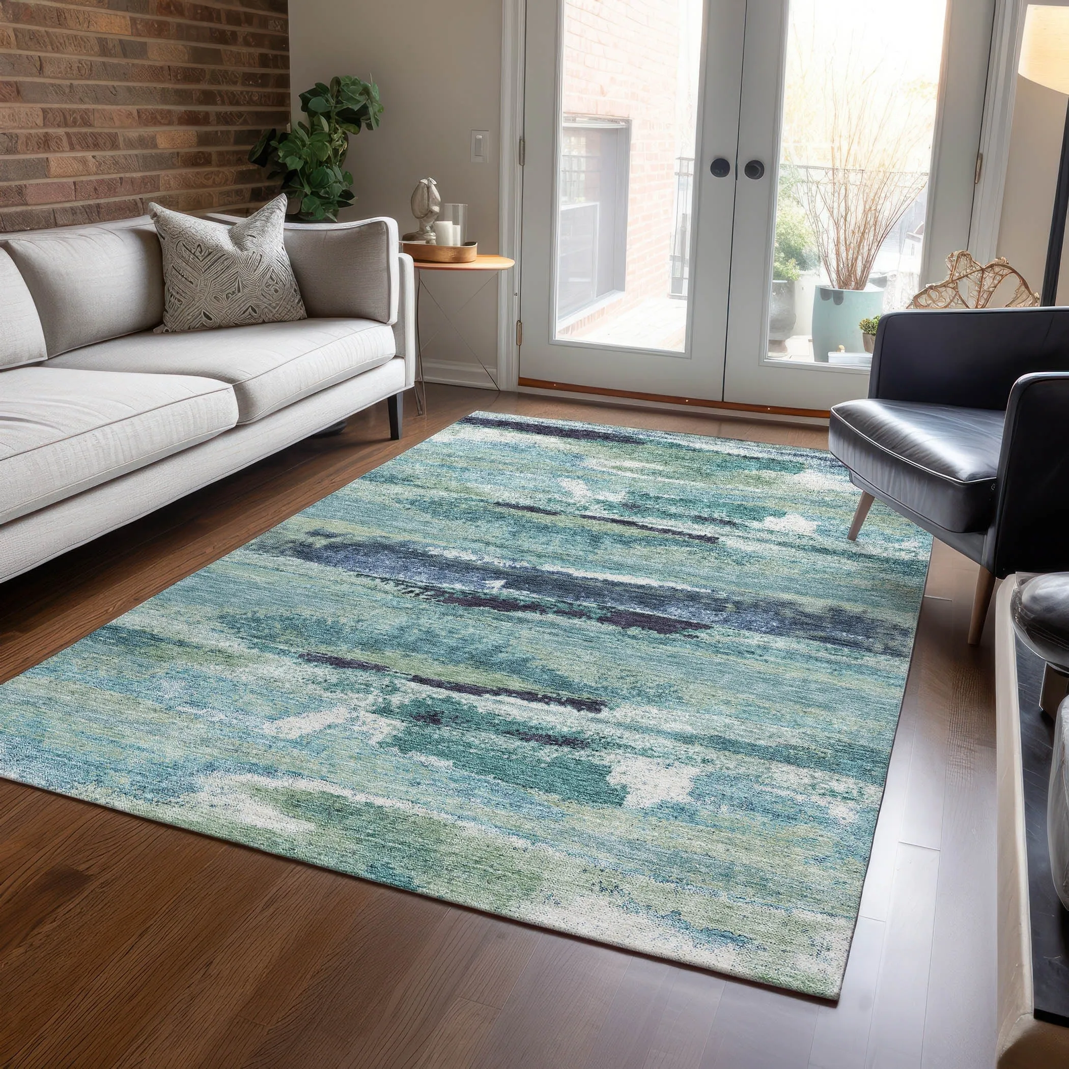 Machine Washable Indoor/ Outdoor Abstract Modern Chantille Rug