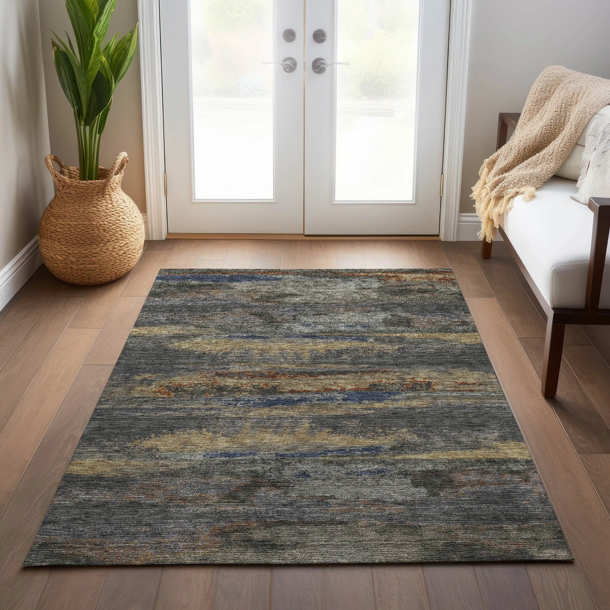 Machine Washable Indoor/ Outdoor Abstract Modern Chantille Rug