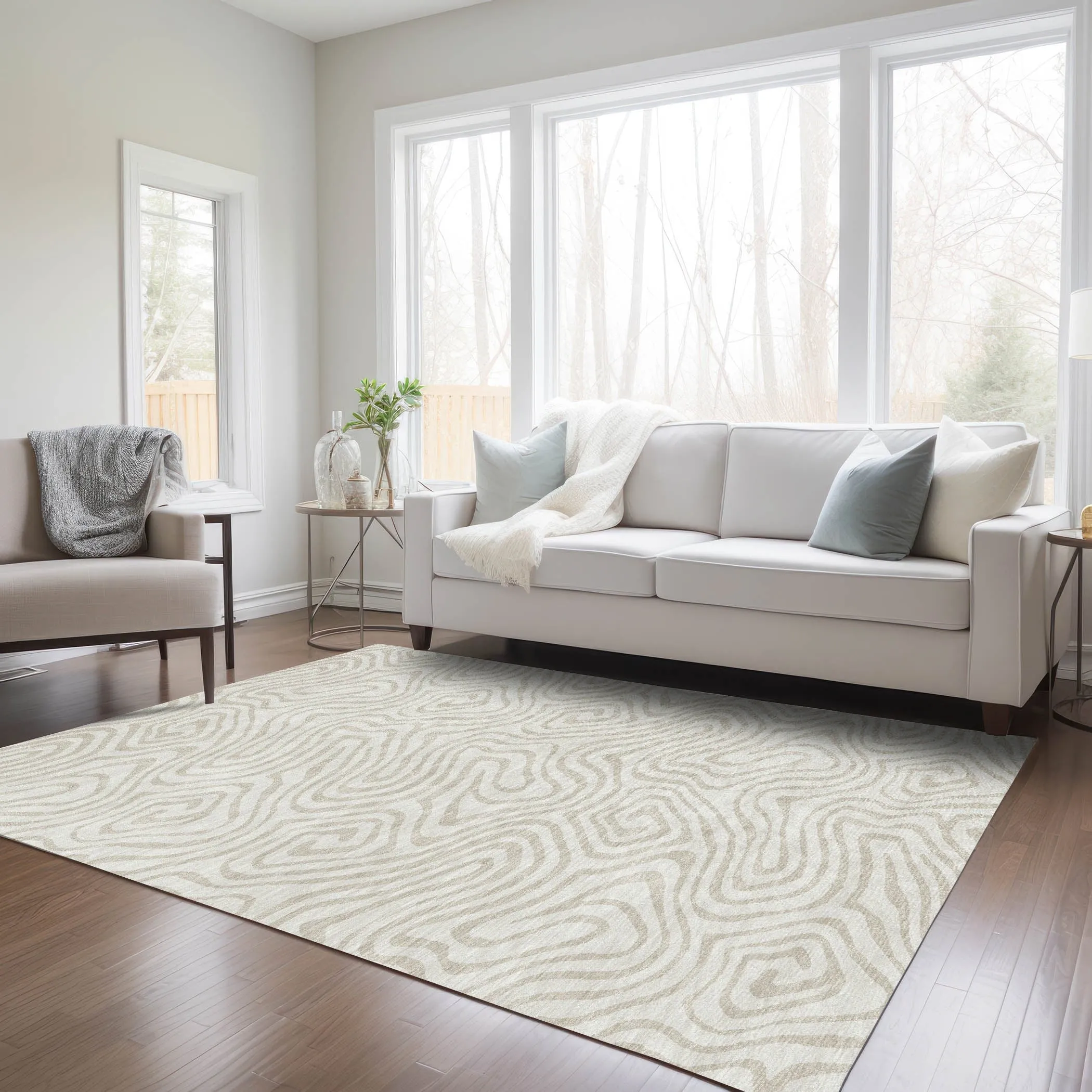 Machine Washable Indoor/ Outdoor Abstract Modern Chantille Rug