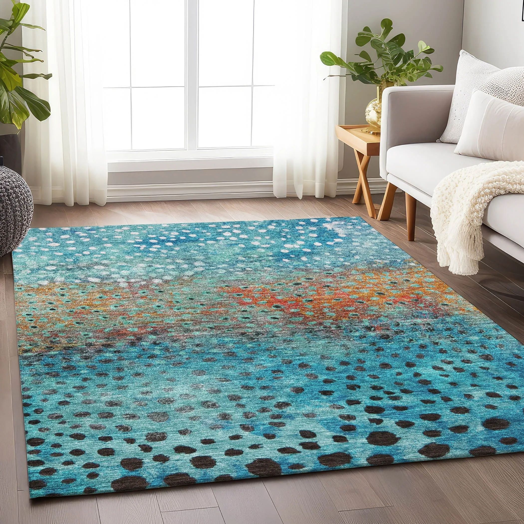 Machine Washable Indoor/ Outdoor Abstract Modern Chantille Rug