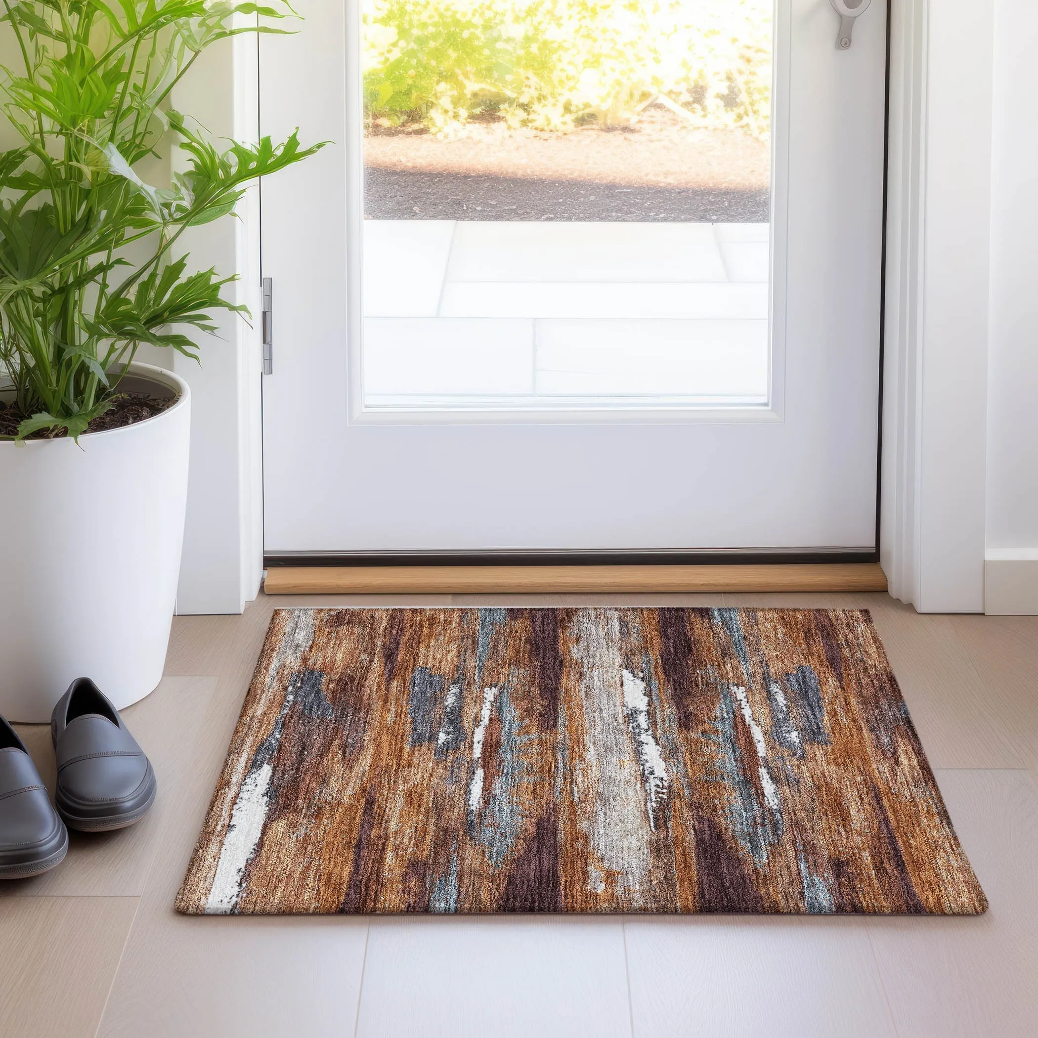 Machine Washable Indoor/ Outdoor Abstract Modern Chantille Rug