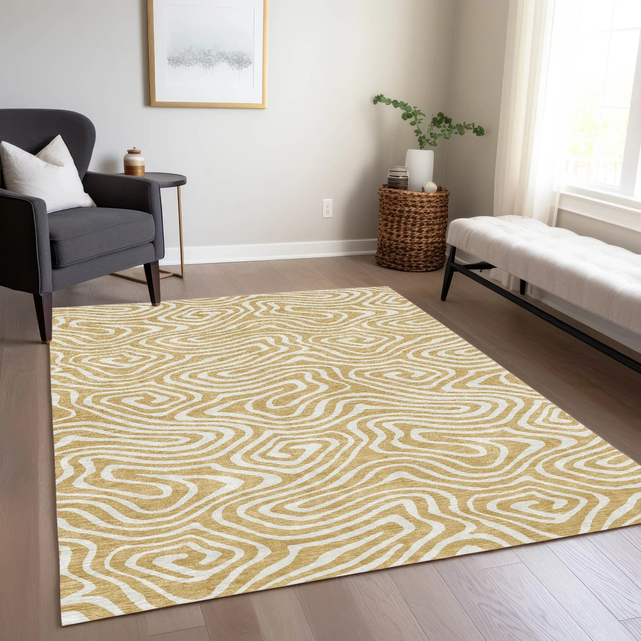 Machine Washable Indoor/ Outdoor Abstract Modern Chantille Rug