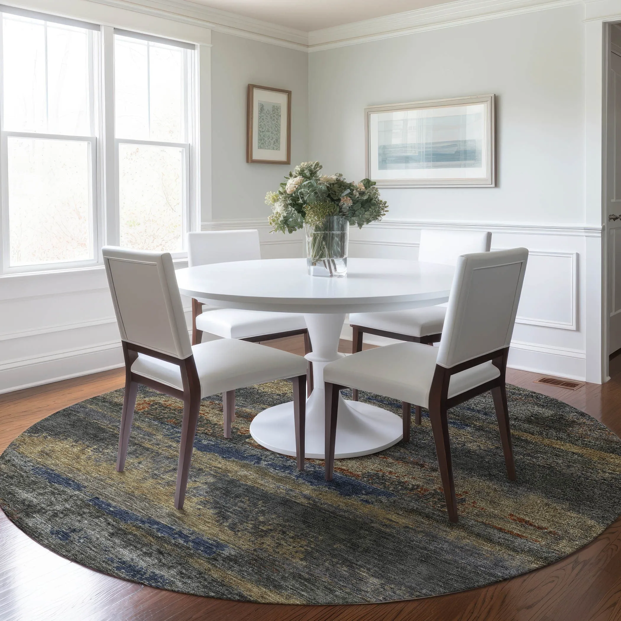 Machine Washable Indoor/ Outdoor Abstract Modern Chantille Rug