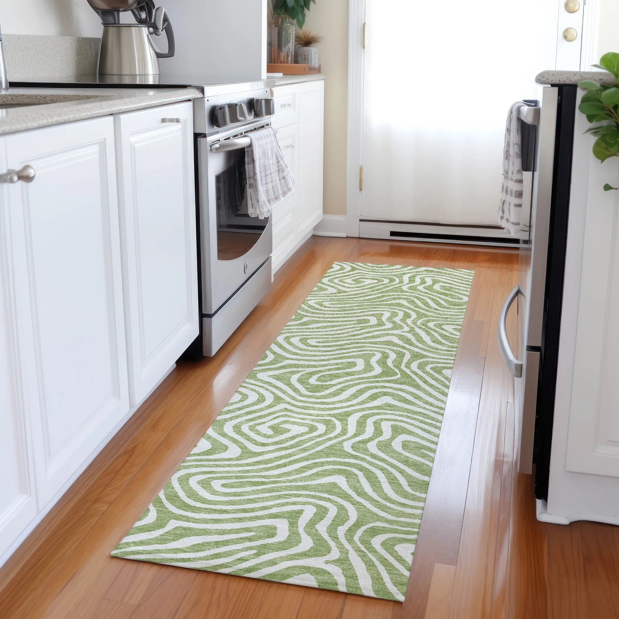 Machine Washable Indoor/ Outdoor Abstract Modern Chantille Rug