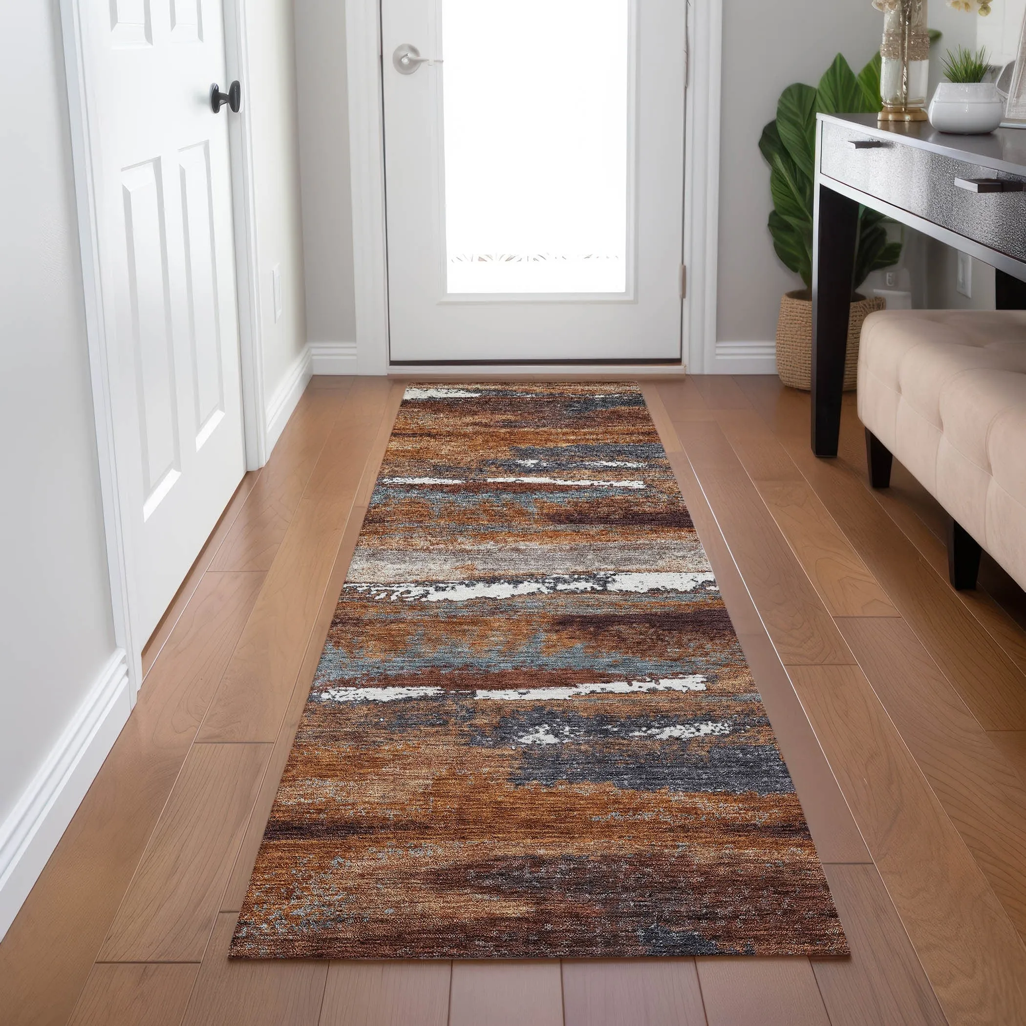 Machine Washable Indoor/ Outdoor Abstract Modern Chantille Rug