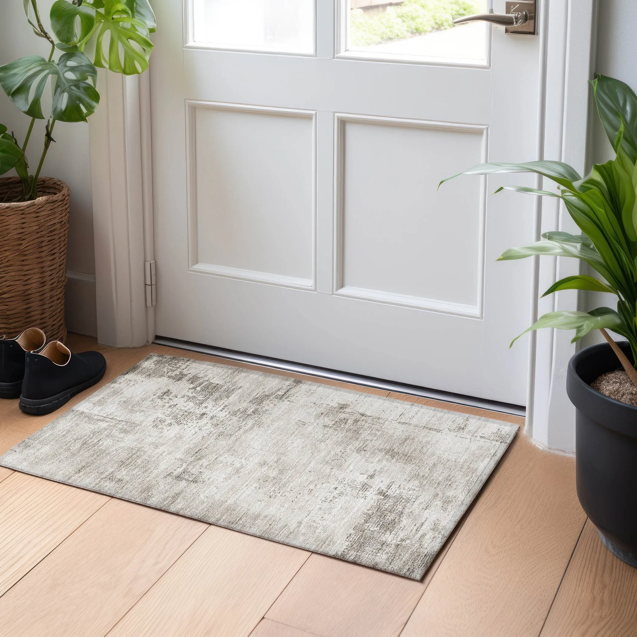 Machine Washable Indoor/ Outdoor Abstract Modern Chantille Rug