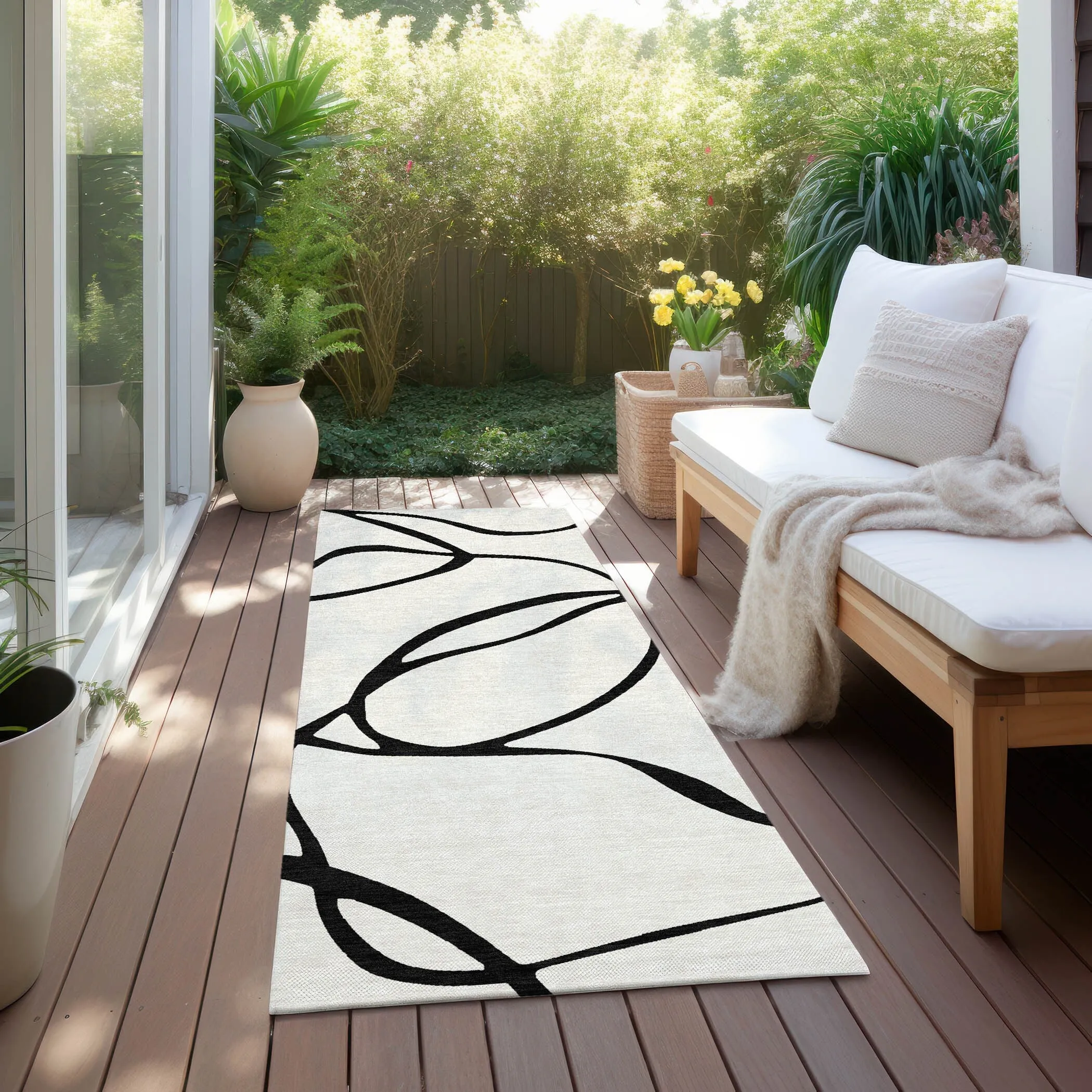 Machine Washable Indoor/ Outdoor Abstract Modern Chantille Rug