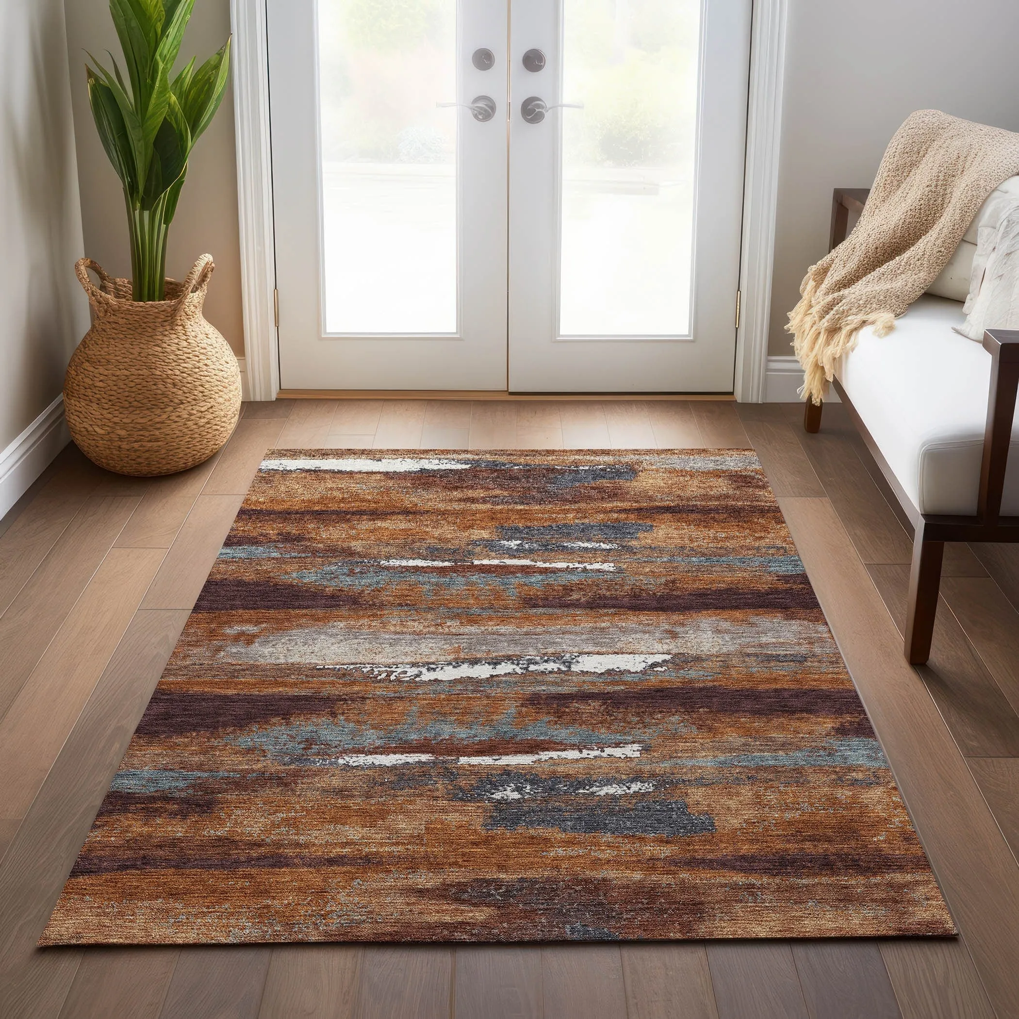 Machine Washable Indoor/ Outdoor Abstract Modern Chantille Rug