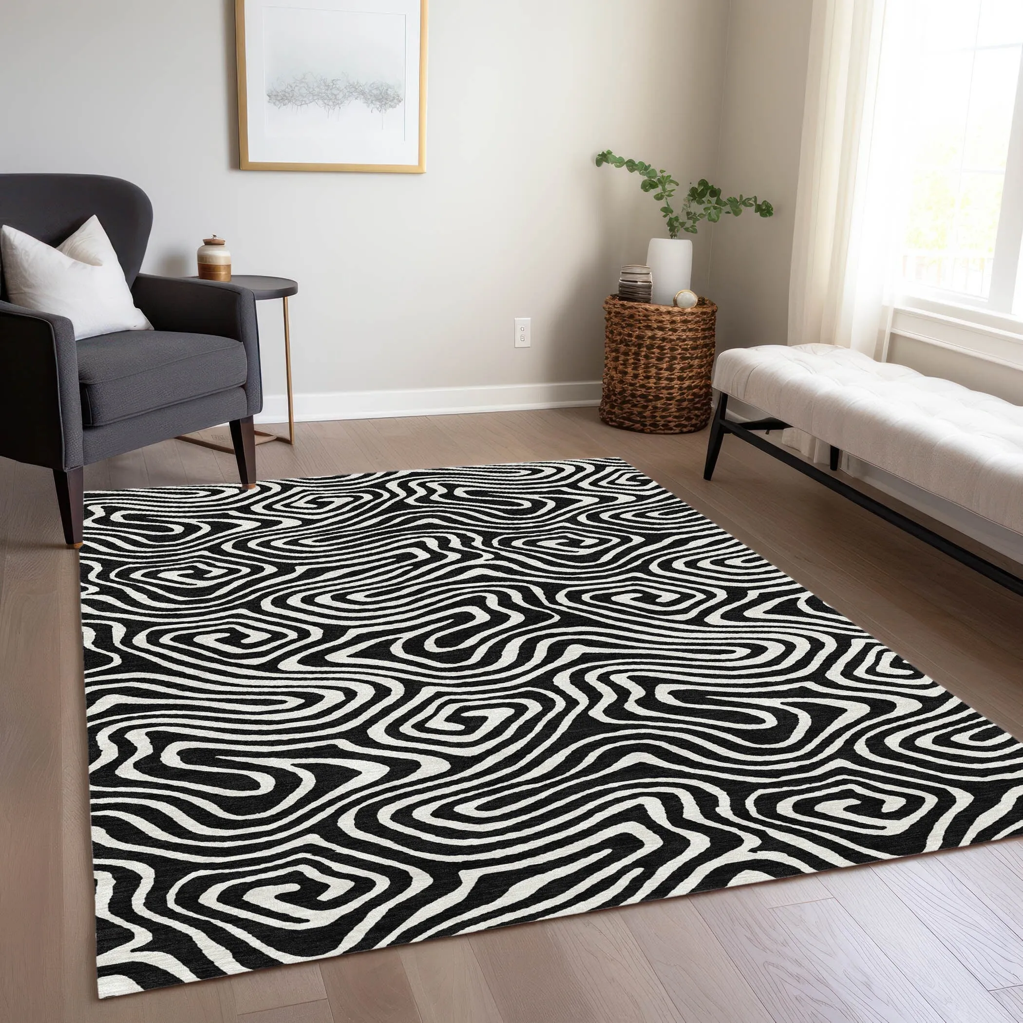 Machine Washable Indoor/ Outdoor Abstract Modern Chantille Rug