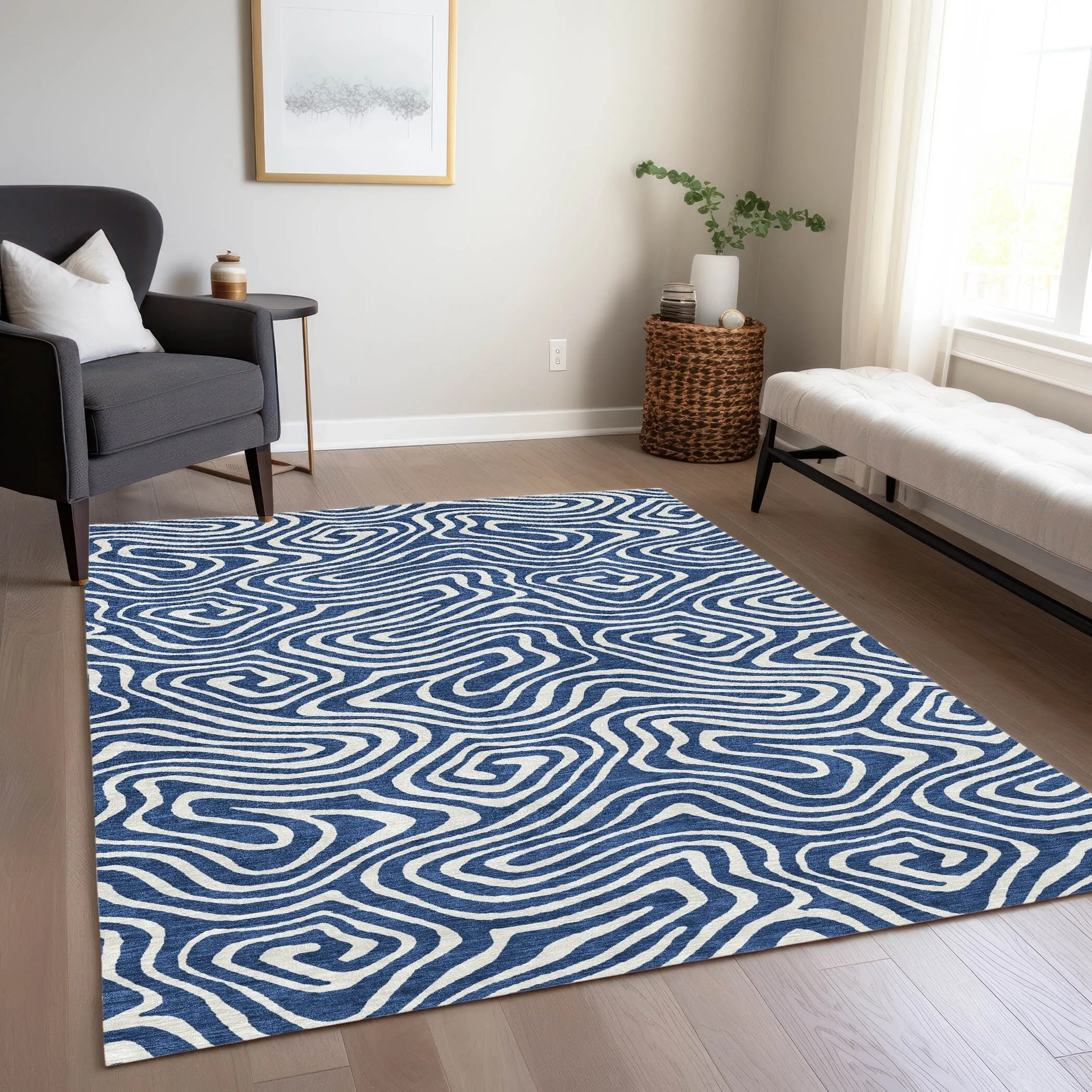 Machine Washable Indoor/ Outdoor Abstract Modern Chantille Rug
