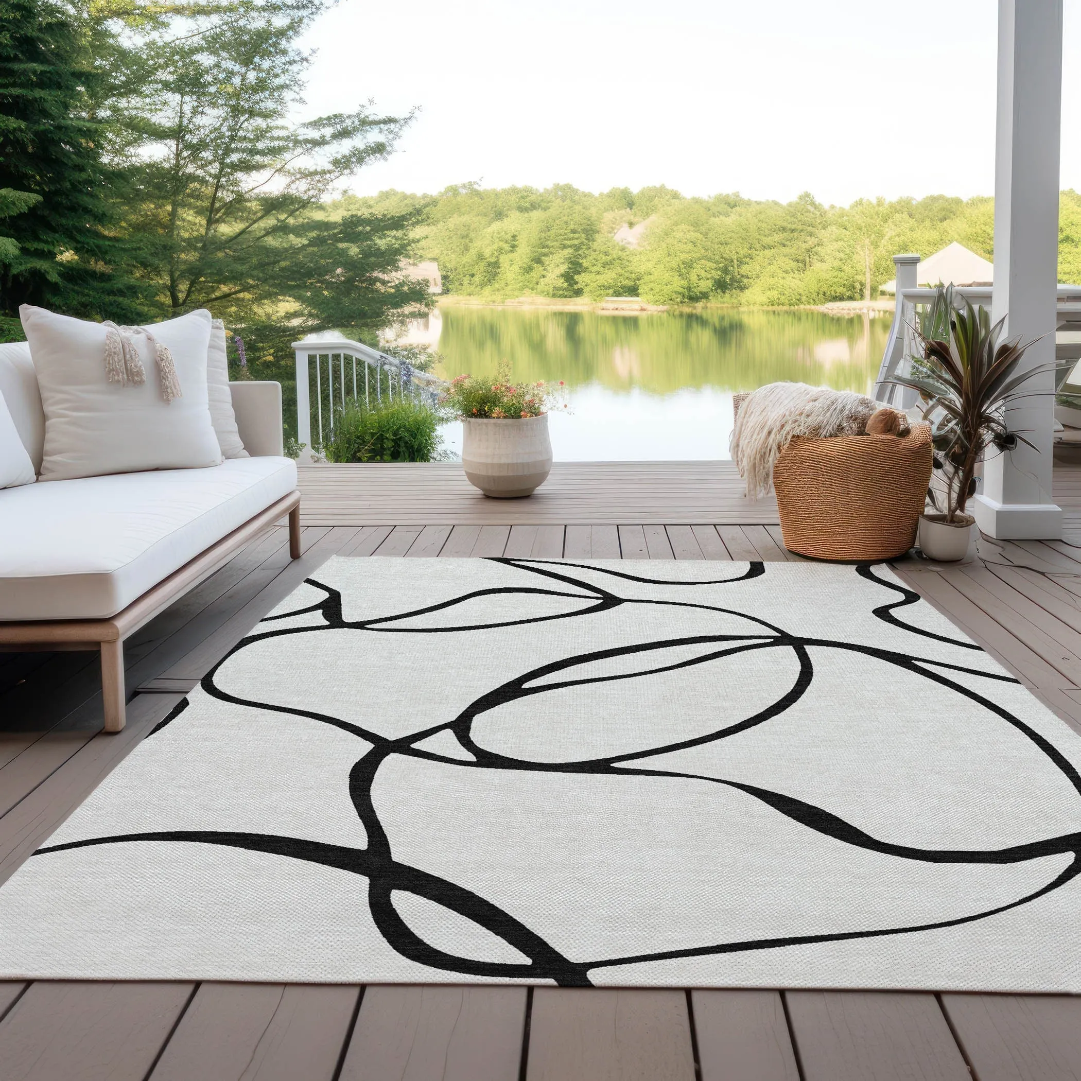 Machine Washable Indoor/ Outdoor Abstract Modern Chantille Rug