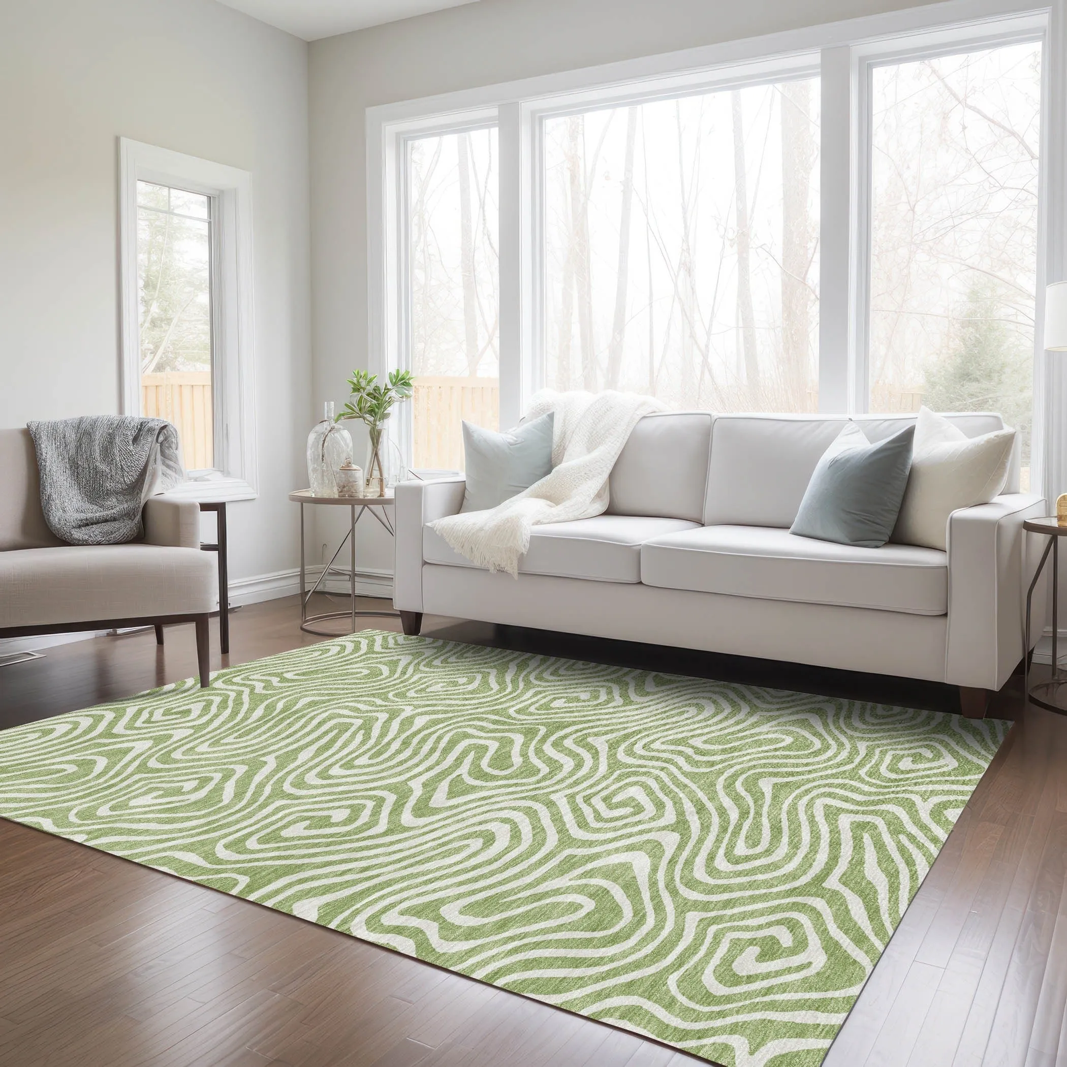 Machine Washable Indoor/ Outdoor Abstract Modern Chantille Rug
