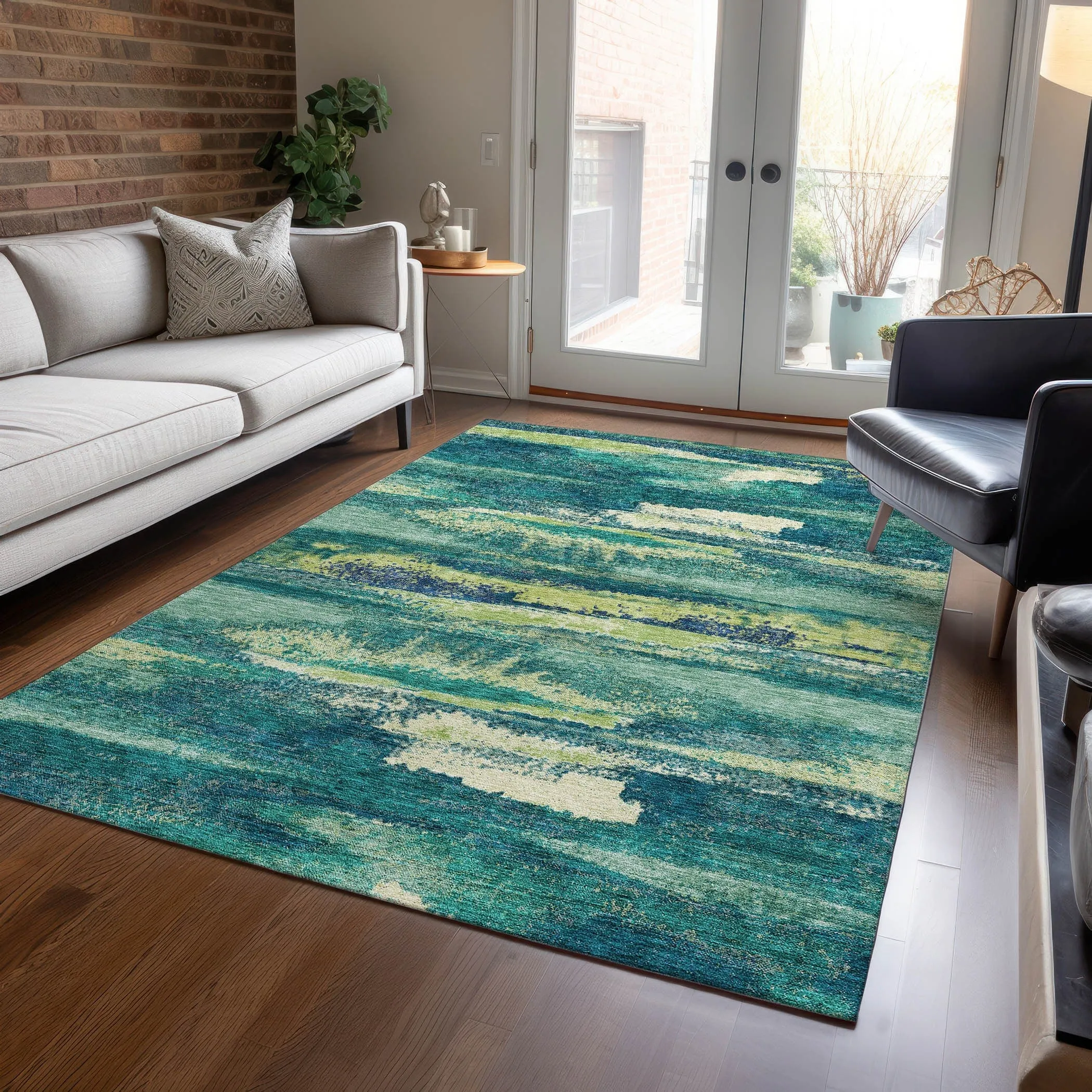 Machine Washable Indoor/ Outdoor Abstract Modern Chantille Rug