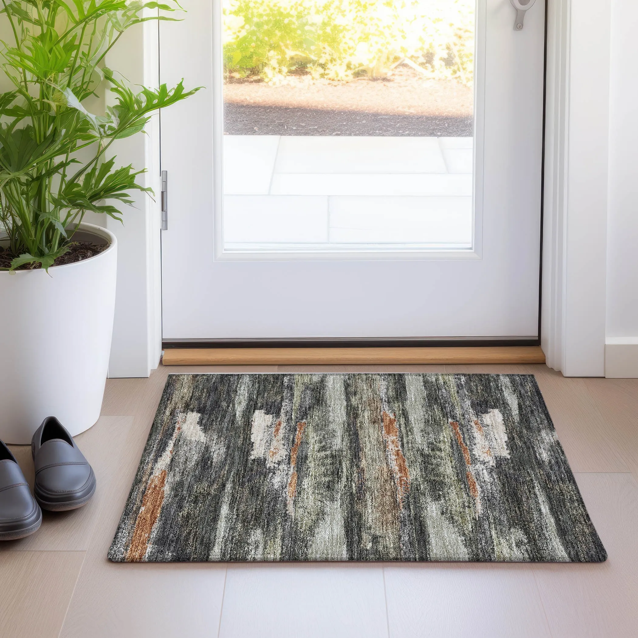 Machine Washable Indoor/ Outdoor Abstract Modern Chantille Rug