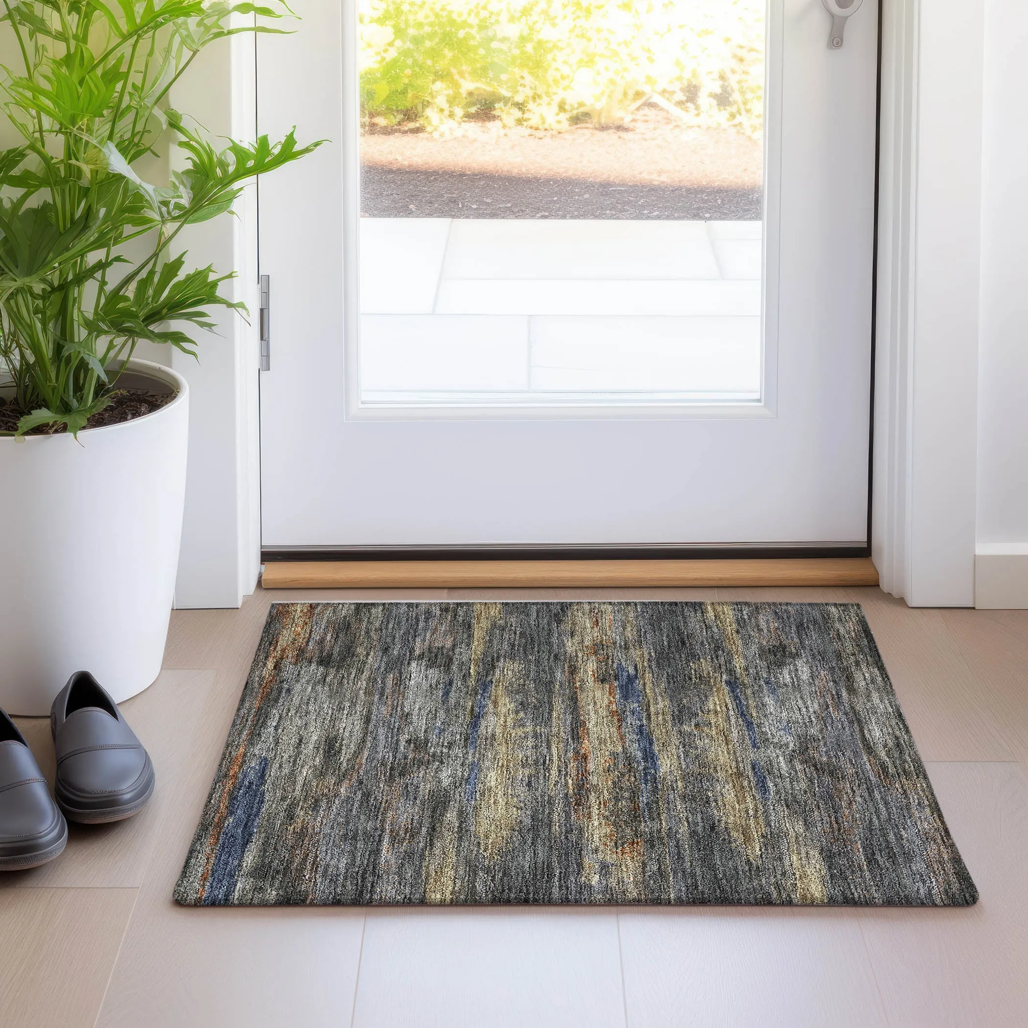 Machine Washable Indoor/ Outdoor Abstract Modern Chantille Rug