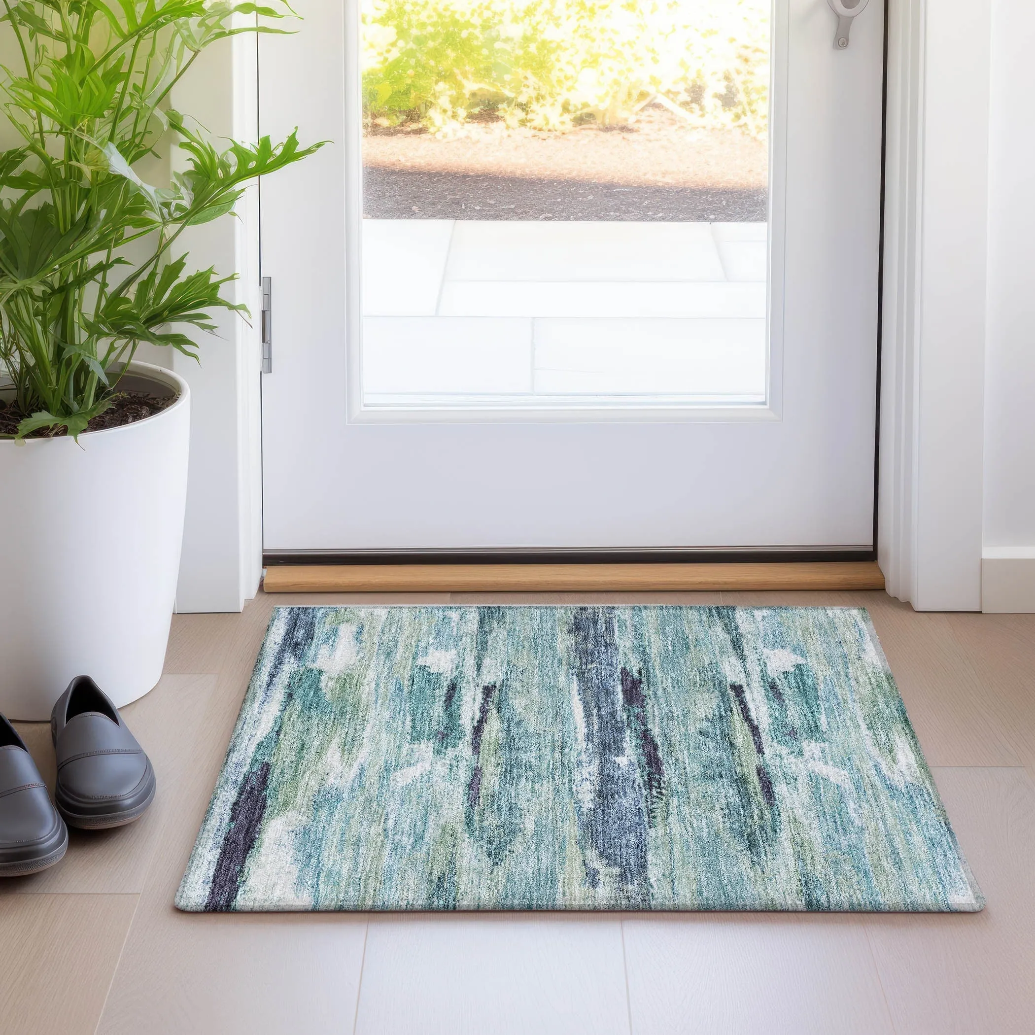 Machine Washable Indoor/ Outdoor Abstract Modern Chantille Rug
