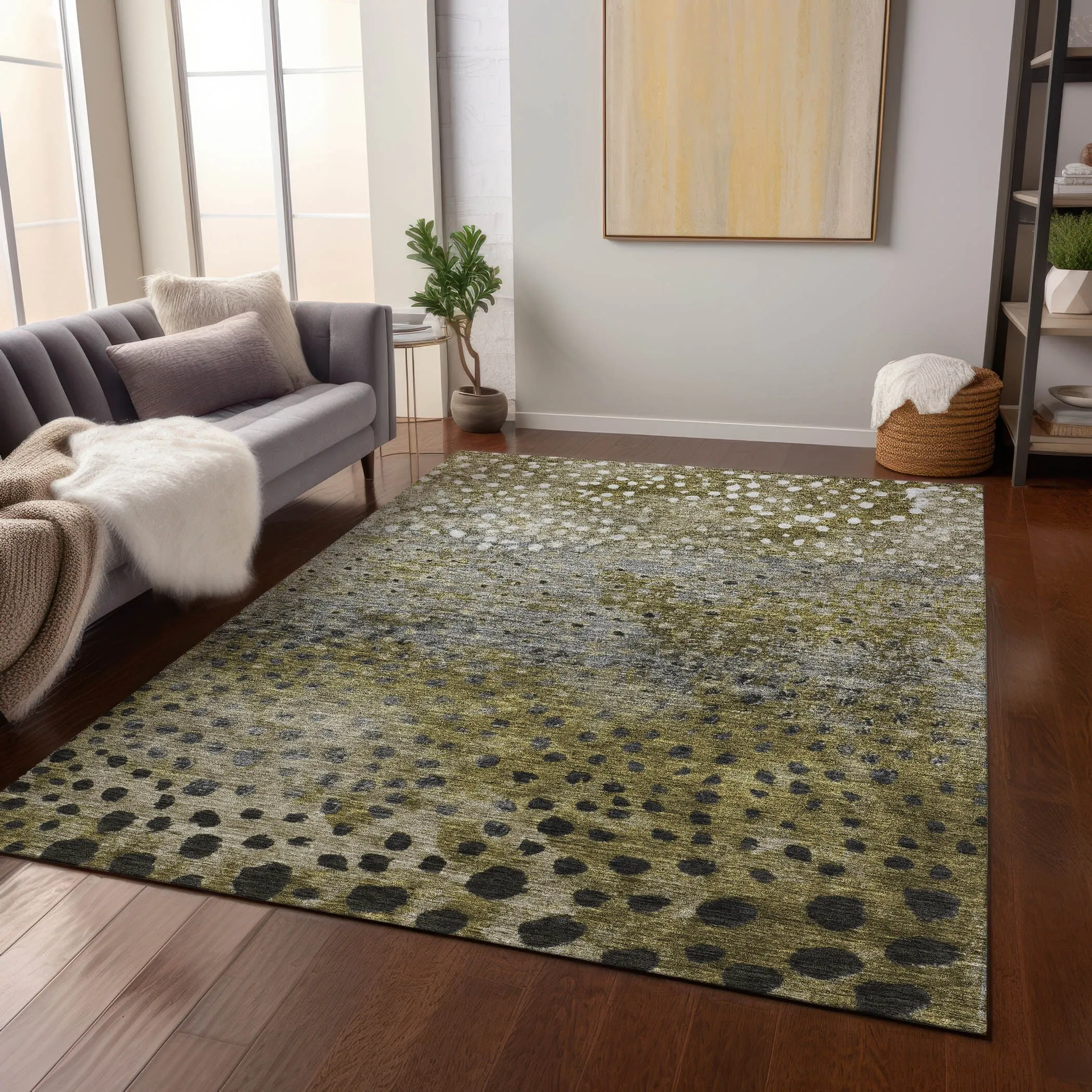 Machine Washable Indoor/ Outdoor Abstract Modern Chantille Rug