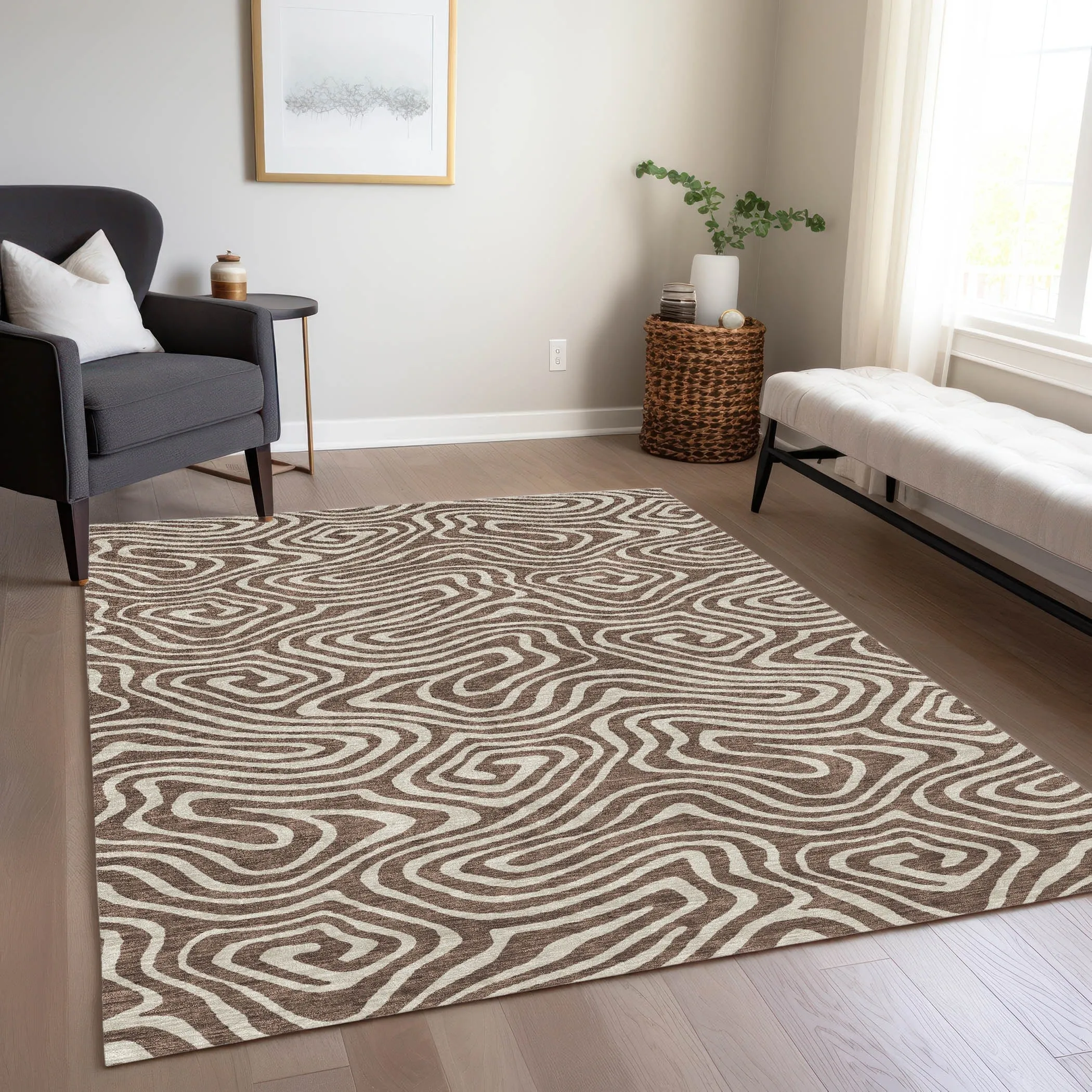 Machine Washable Indoor/ Outdoor Abstract Modern Chantille Rug
